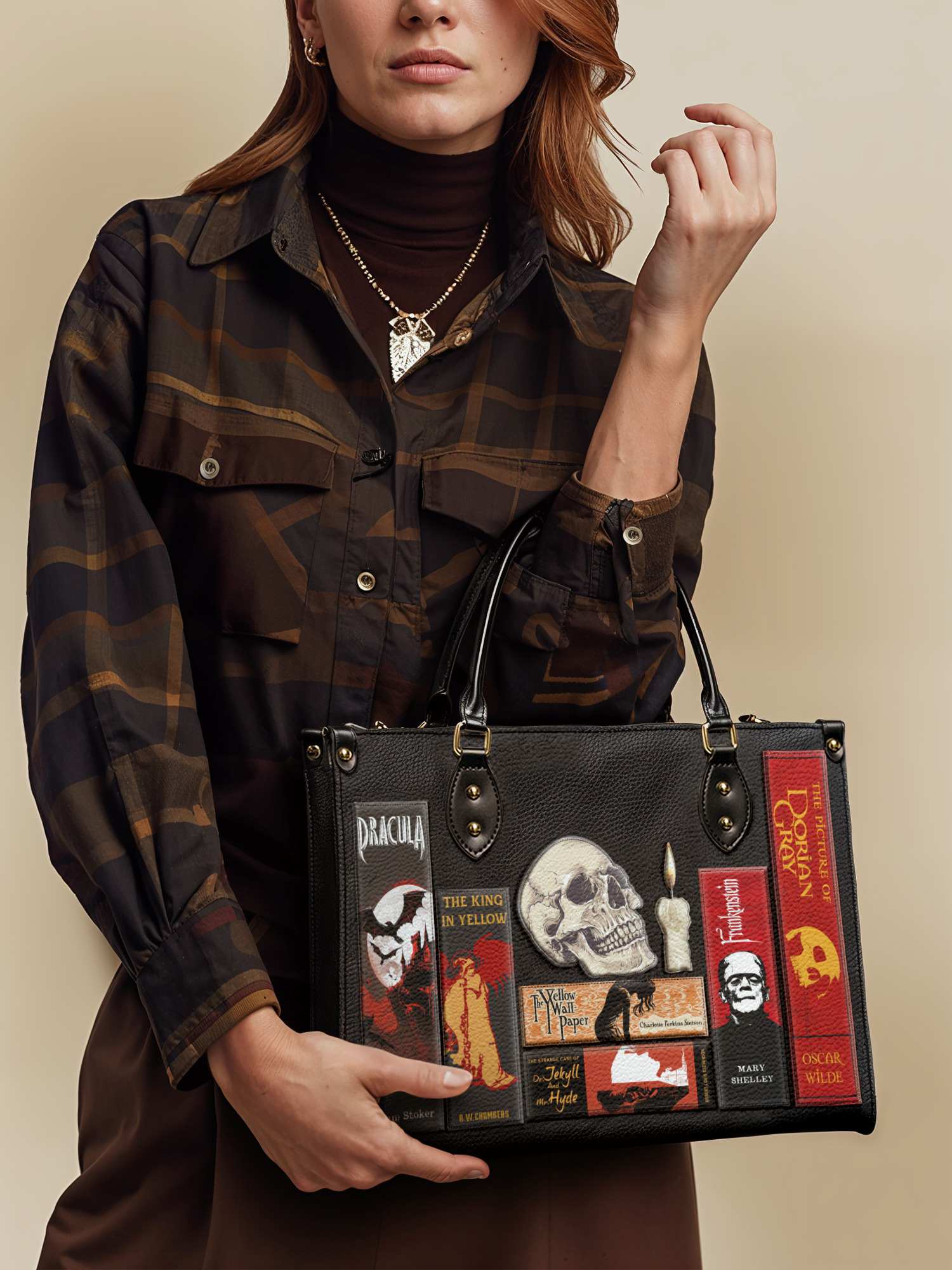 "The Codex of Gothic Tales" Deadlight Black Leather Handbag