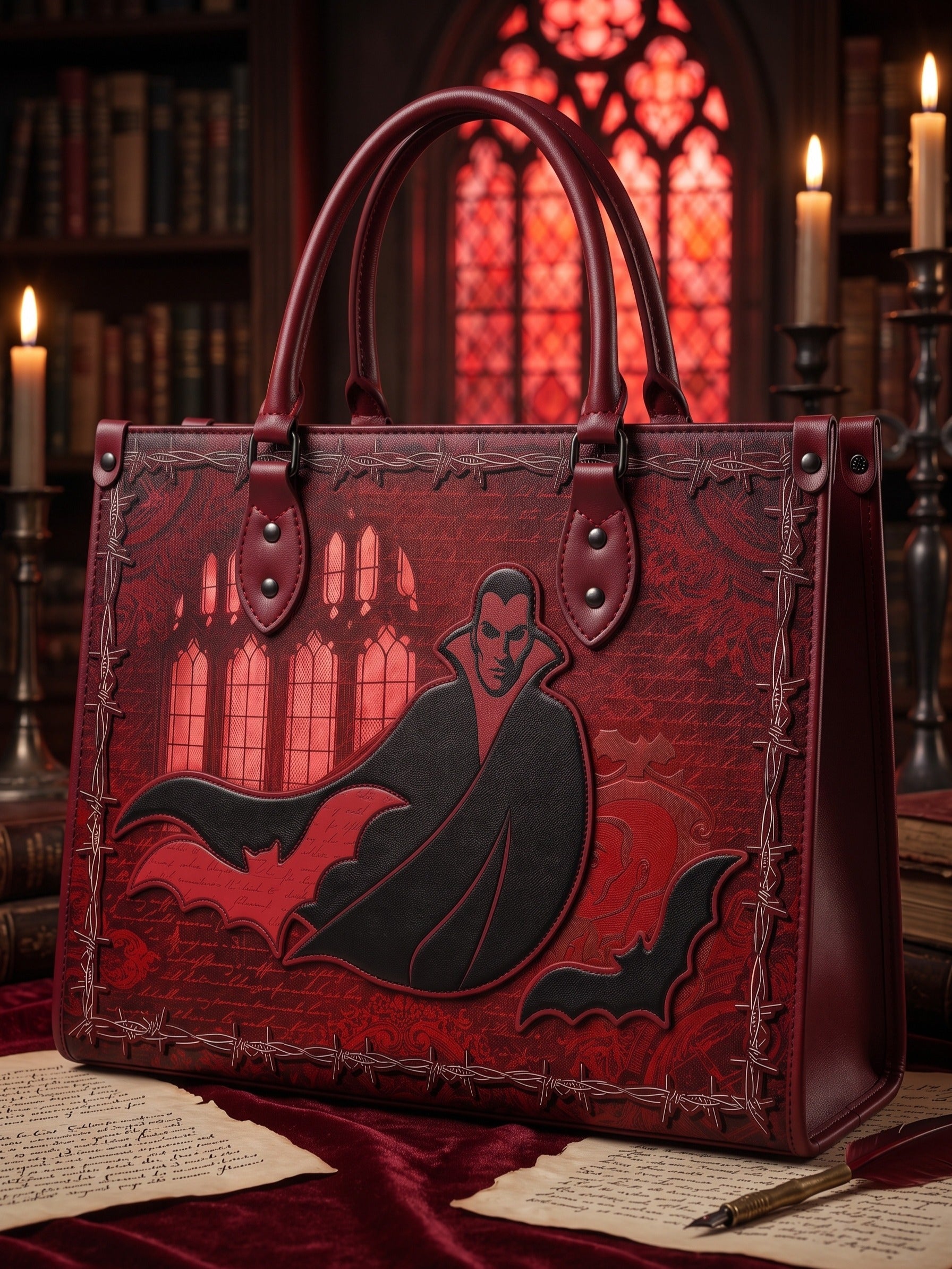 “Carfax Abbey” Applique Leather Handbag
