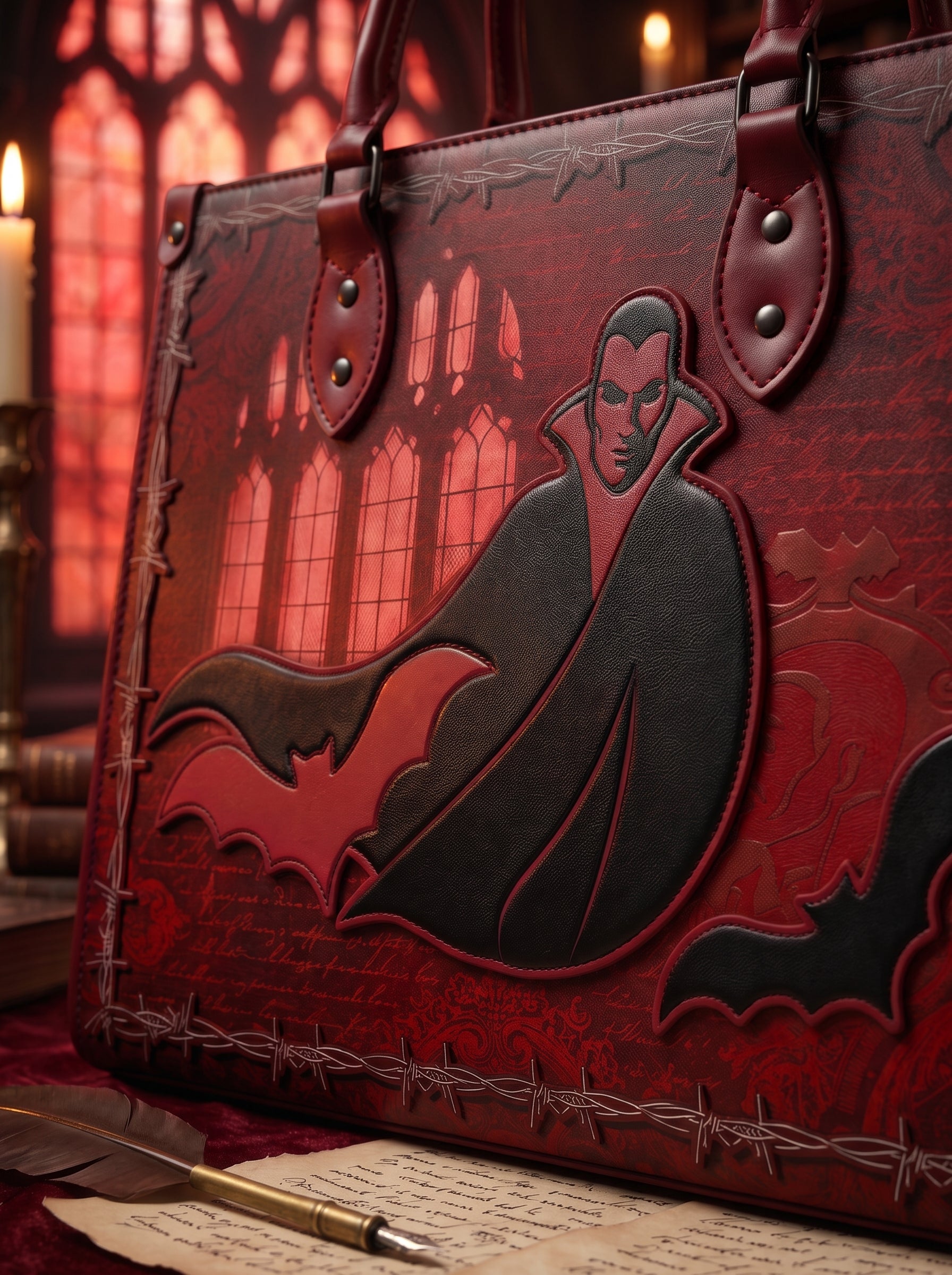 “Carfax Abbey” Applique Leather Handbag