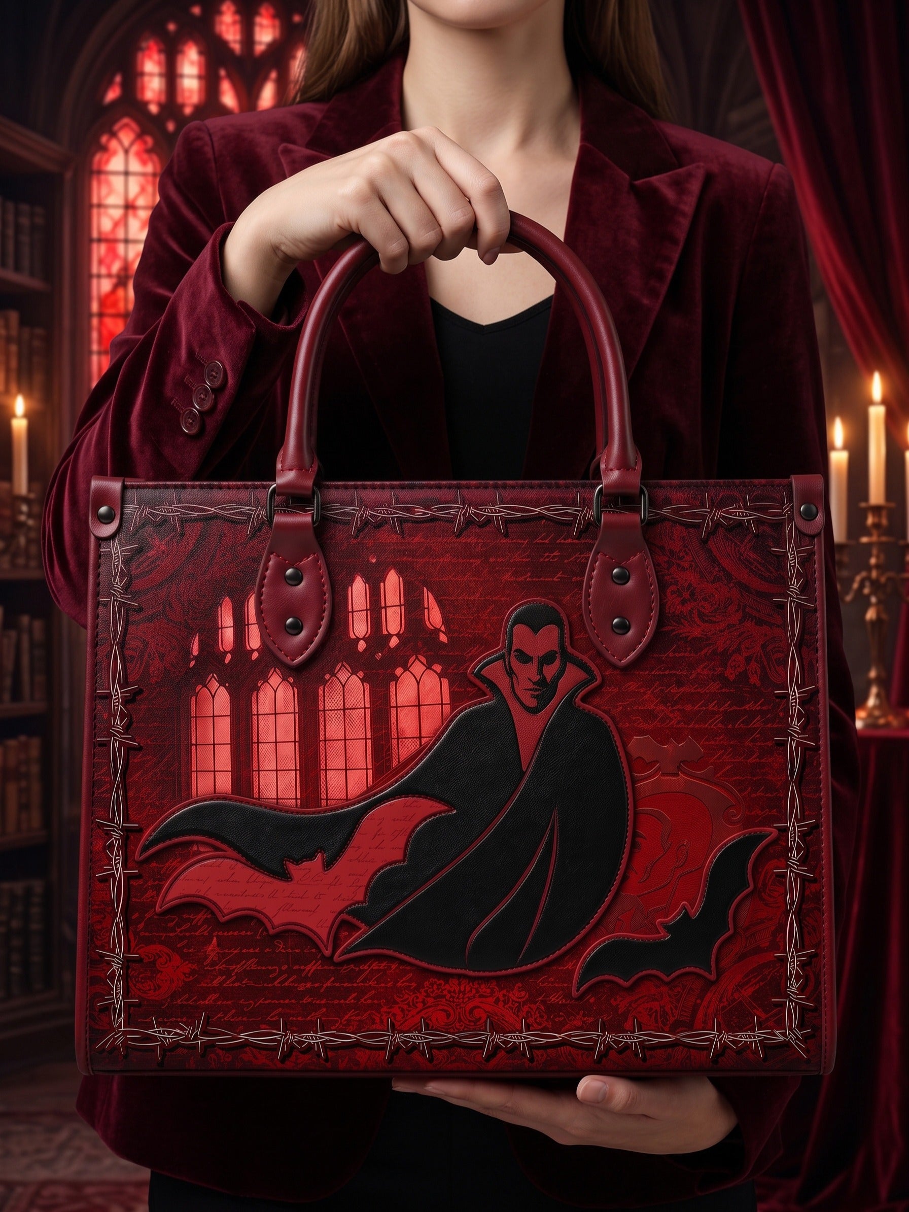 “Carfax Abbey” Applique Leather Handbag