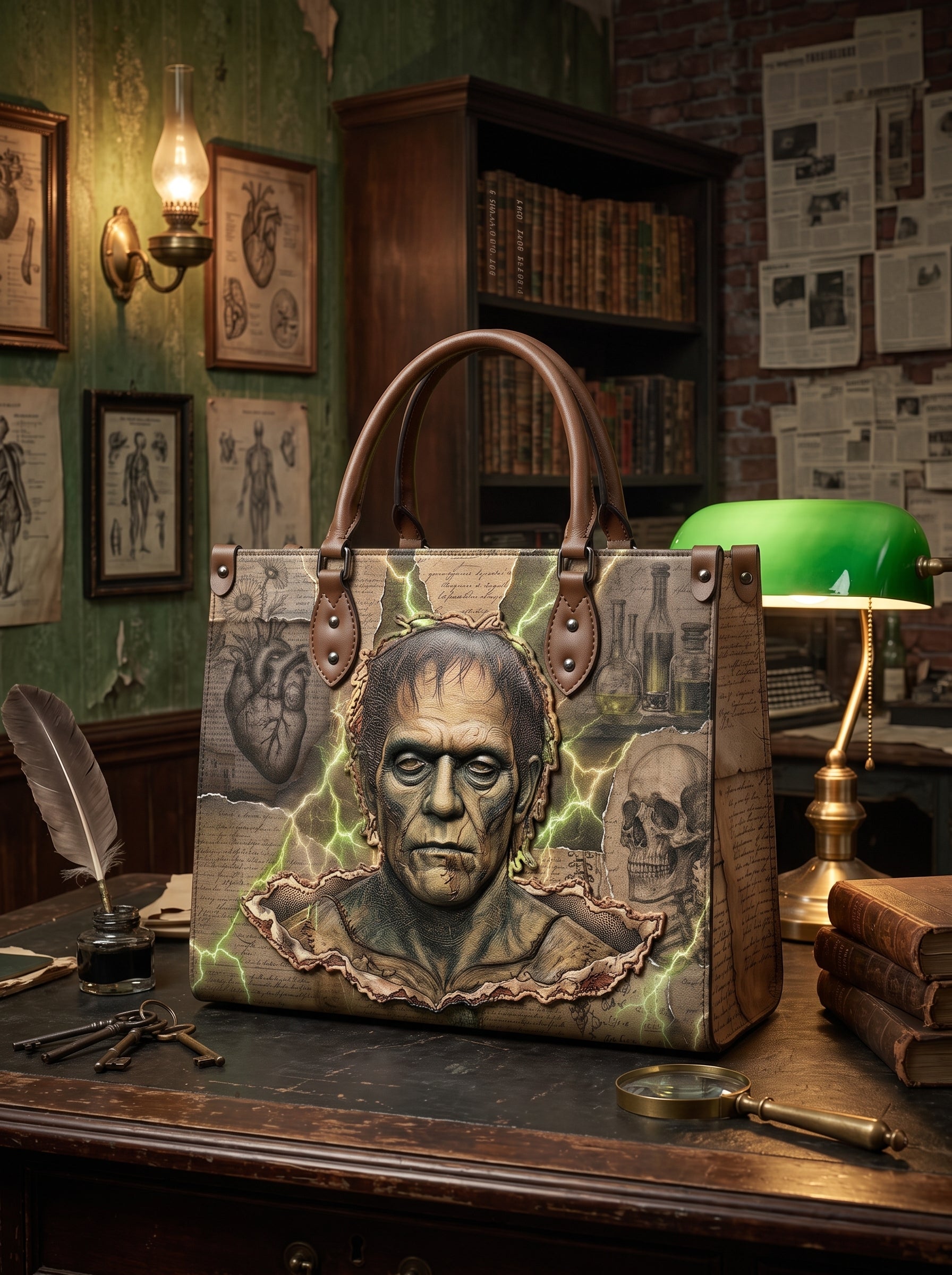“The Modern Prometheus” Applique Leather Handbag