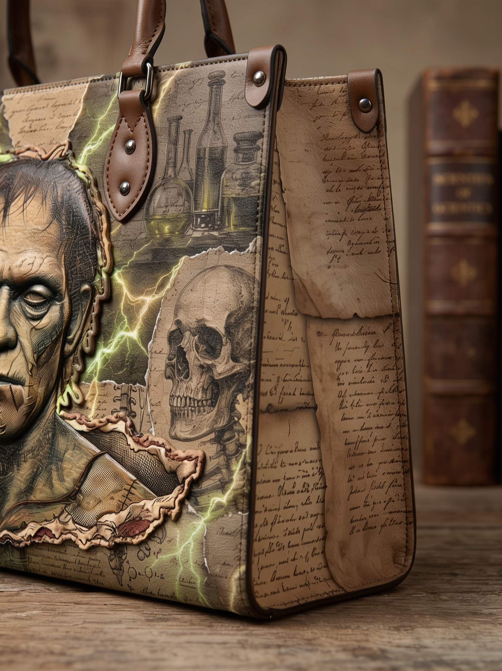 “The Modern Prometheus” Applique Leather Handbag