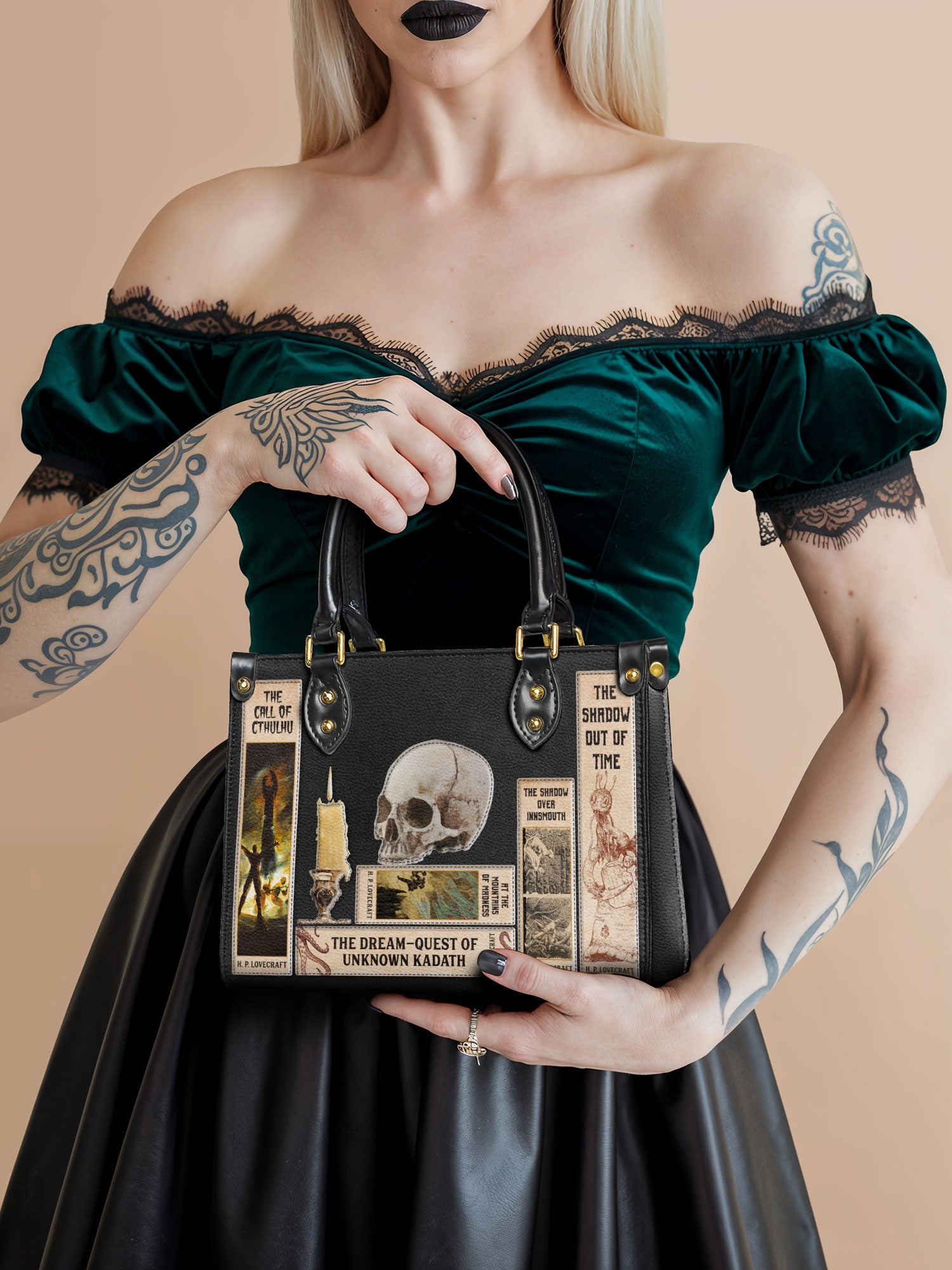 Lovecraftian Black Small Leather Handbag Deal