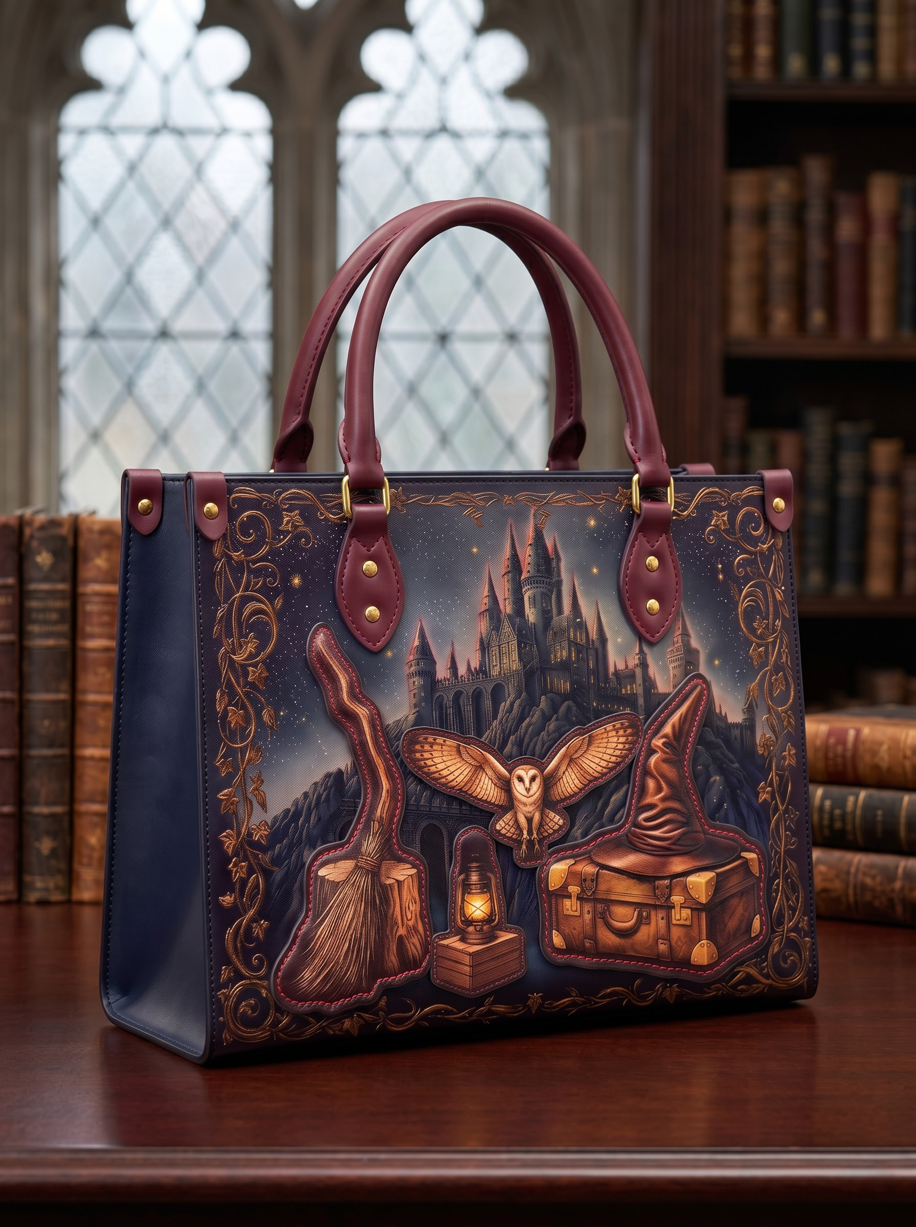 “Owl Post” Applique Leather Handbag
