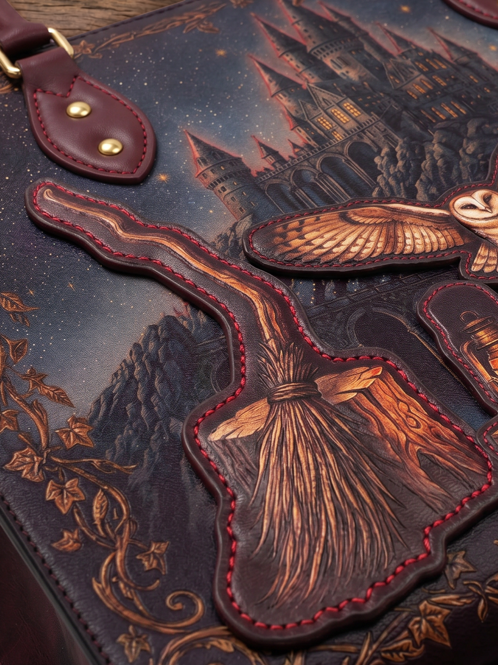 “Owl Post” Applique Leather Handbag