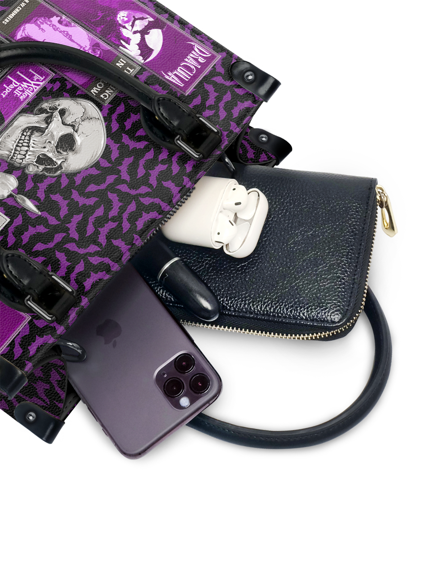 "The Codex of Gothic Tales" Violet Echo - Black Interior - Small Leather Handbag