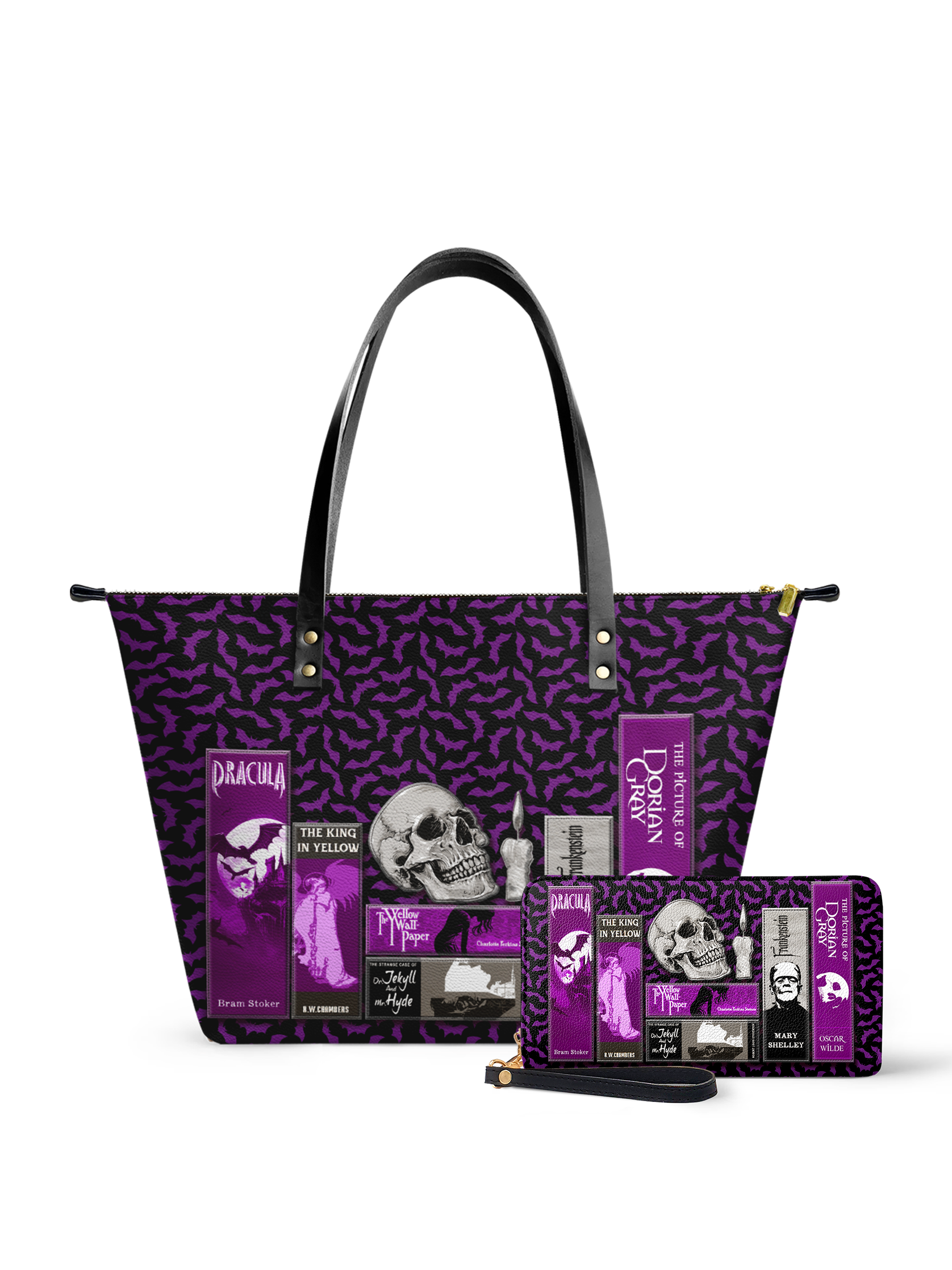 "The Codex of Gothic Tales" Violet Echo Leather Tote Bag Deal