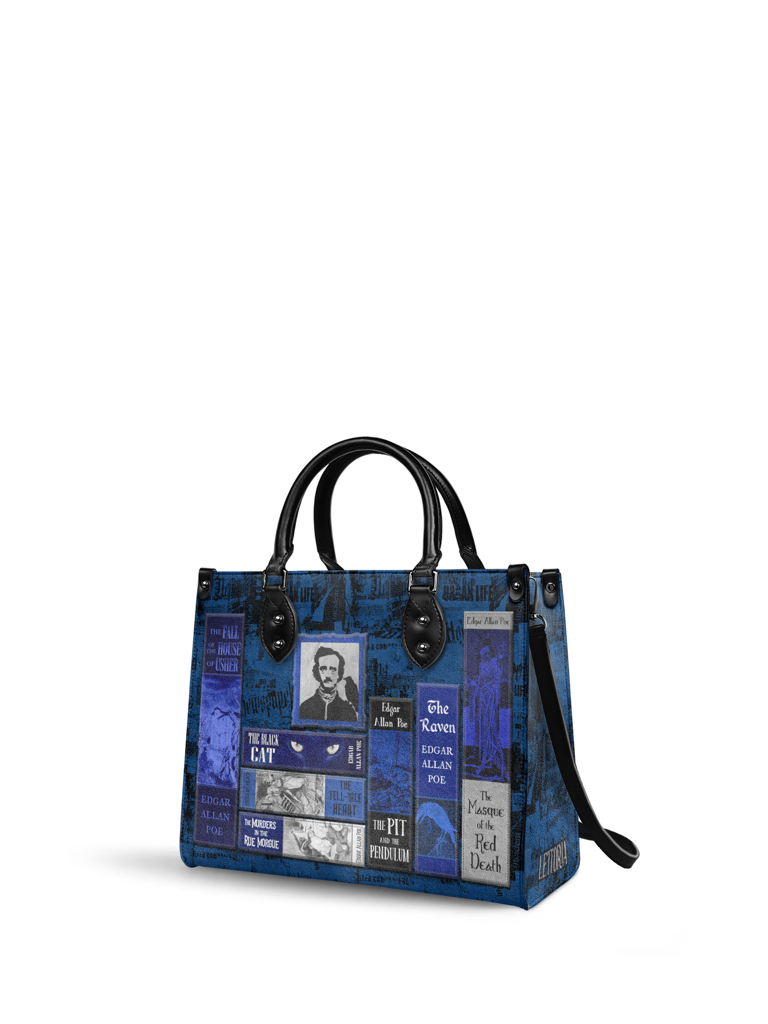 "Poe's Library" Midnight Ink - Black Interior - Leather Handbag