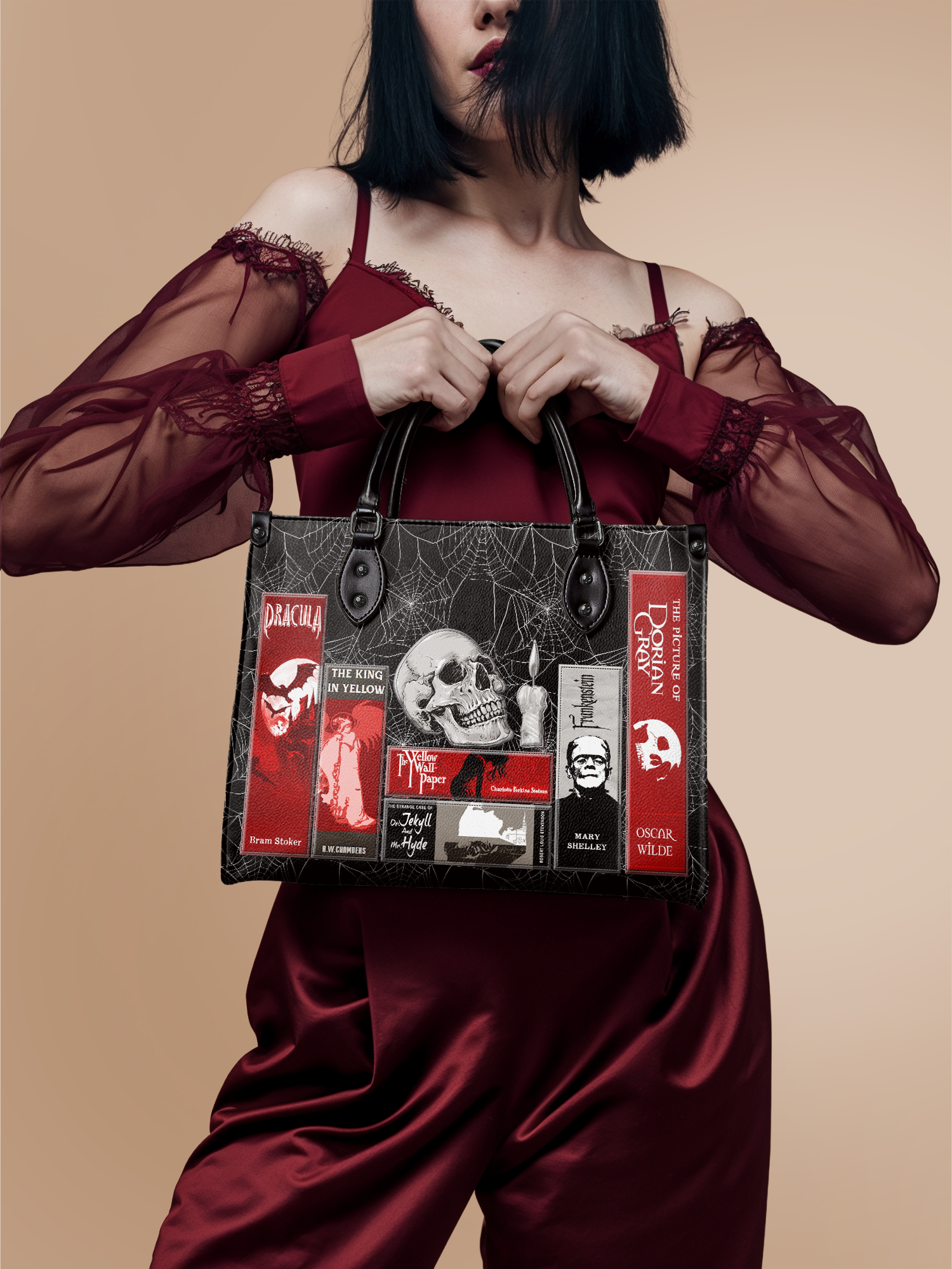 "The Codex of Gothic Tales" Black Widow’s Kiss Leather Handbag Deal