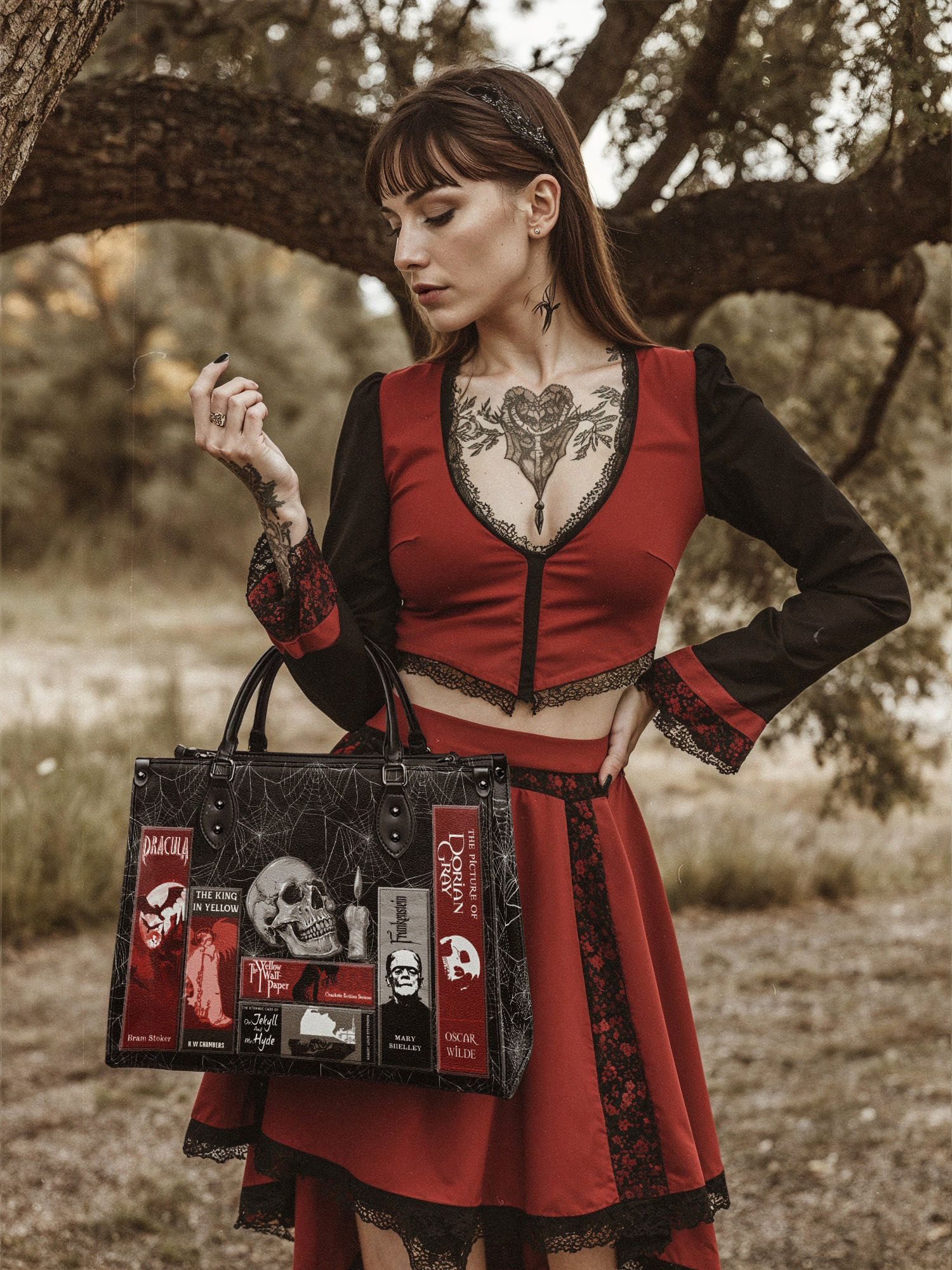 "The Codex of Gothic Tales" Black Widow’s Kiss Leather Handbag Deal