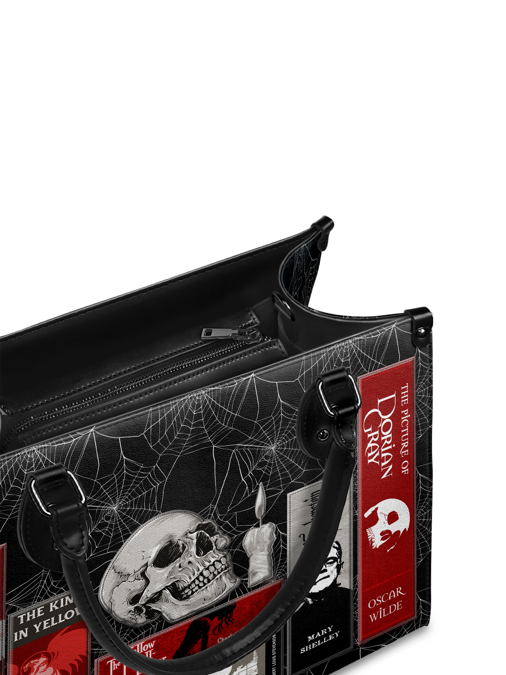 "The Codex of Gothic Tales" Black Widow’s Kiss - Black Interior - Leather Handbag