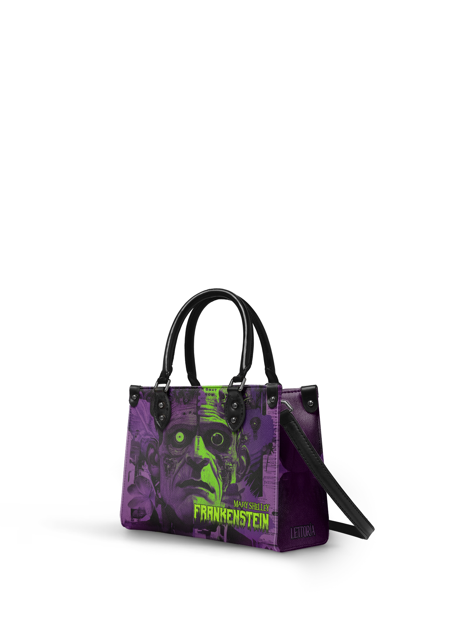"Frankenstein" Lablight Violet - Black Interior - Small Leather Handbag
