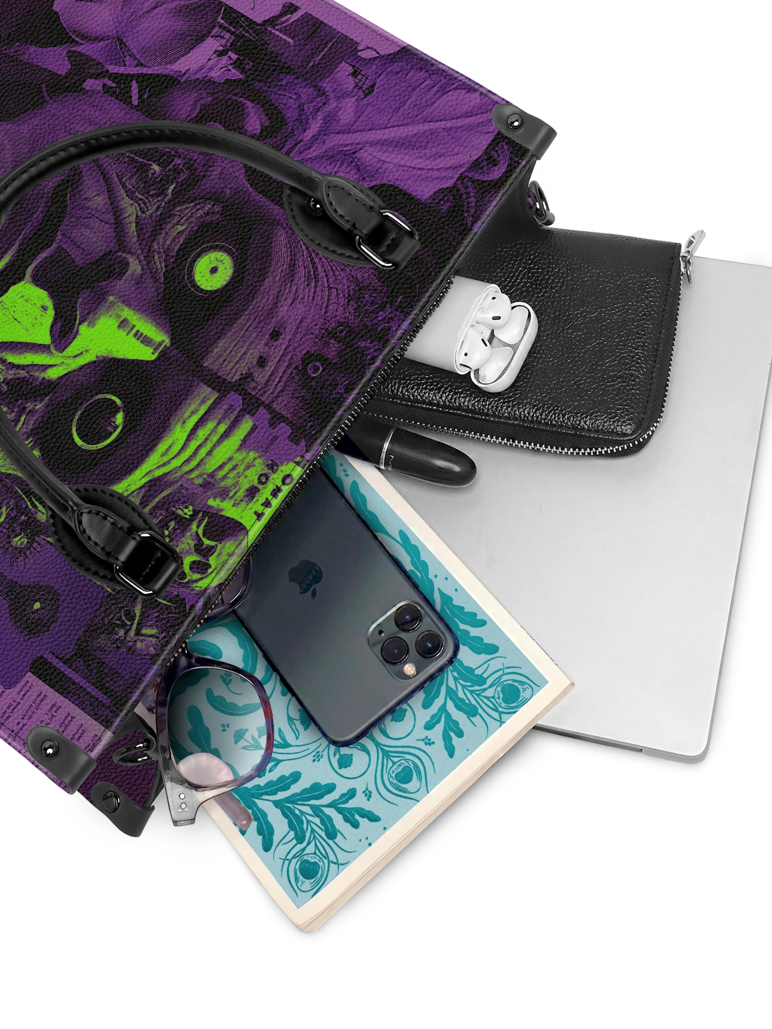 "Frankenstein" Lablight Violet - Black Interior - Leather Handbag