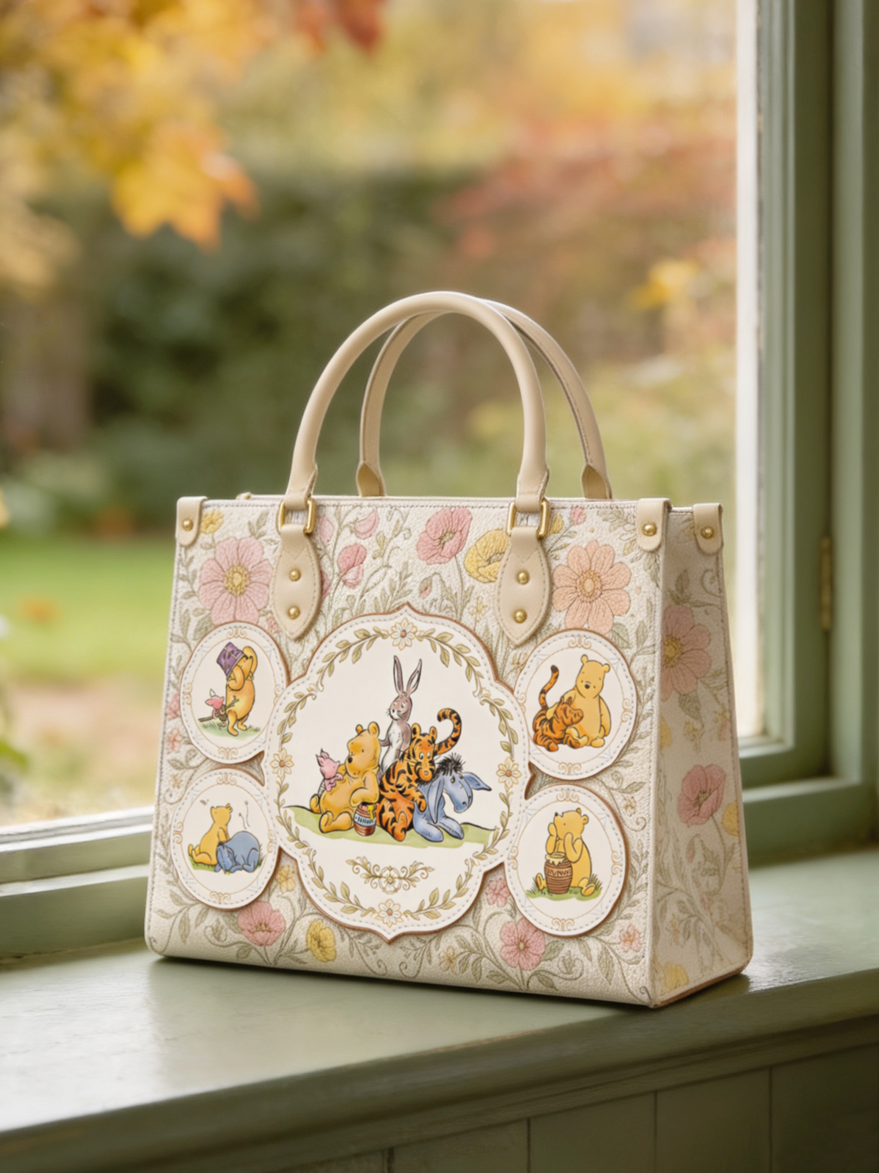 “Silly Old Bear” Applique Leather Handbag