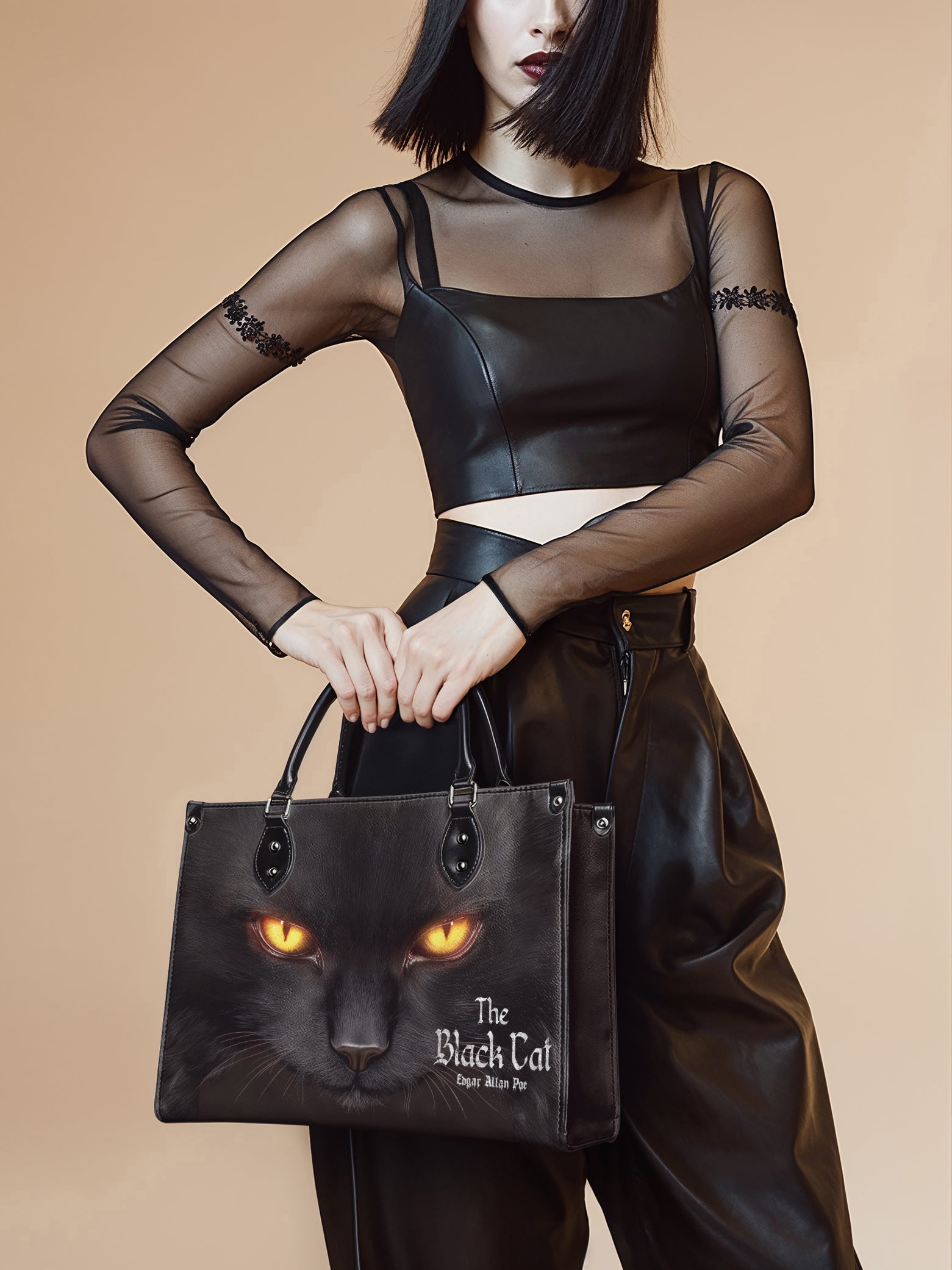 "The Black Cat" - Black Interior - Leather Handbag