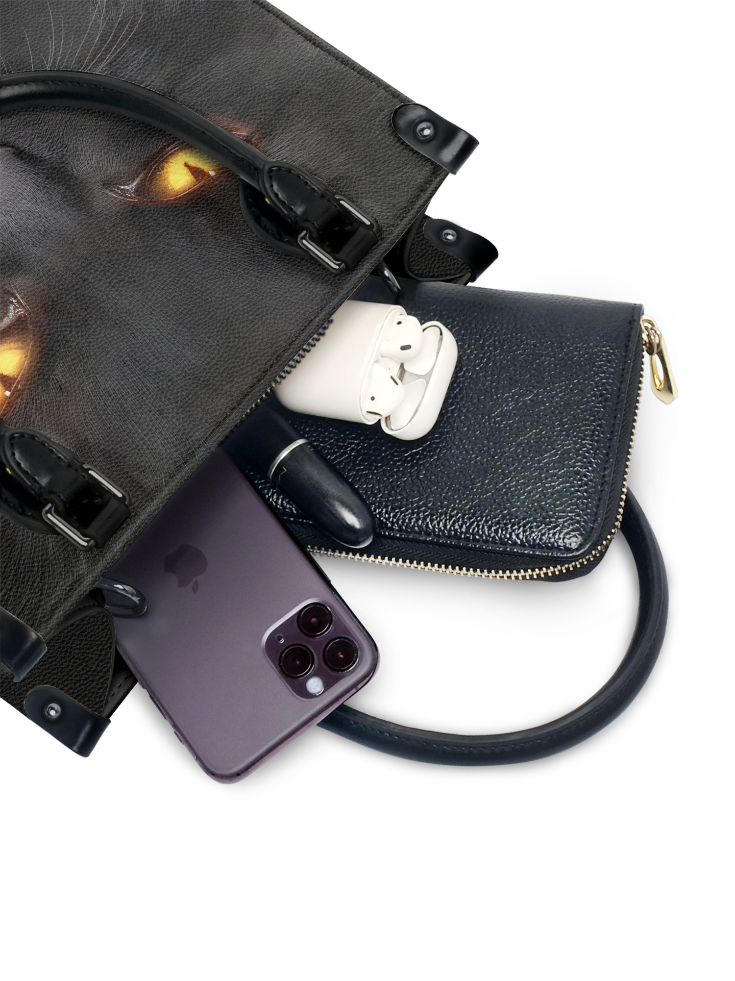 "The Black Cat" - Black Interior - Small Leather Handbag