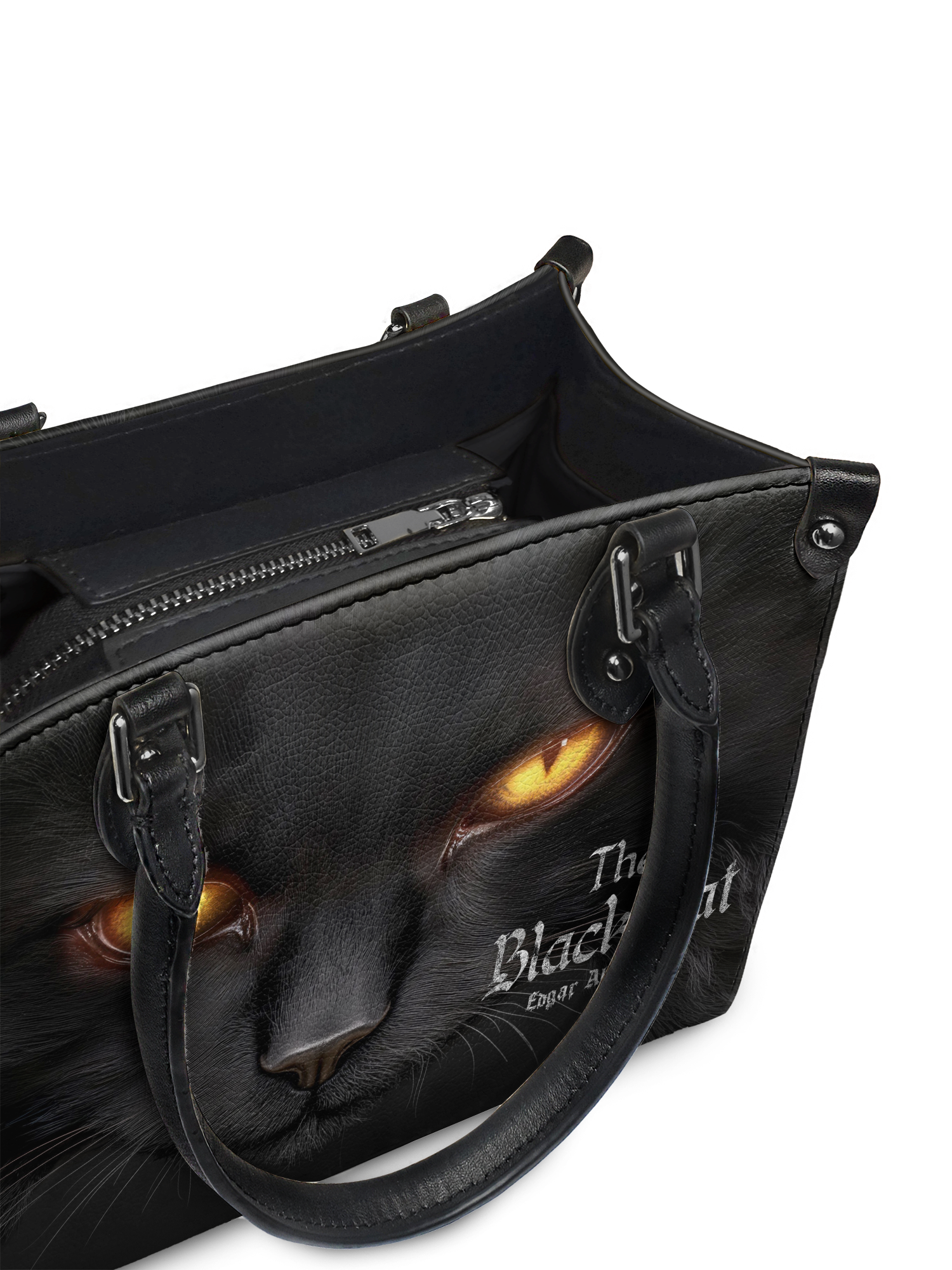 "The Black Cat" - Black Interior - Small Leather Handbag