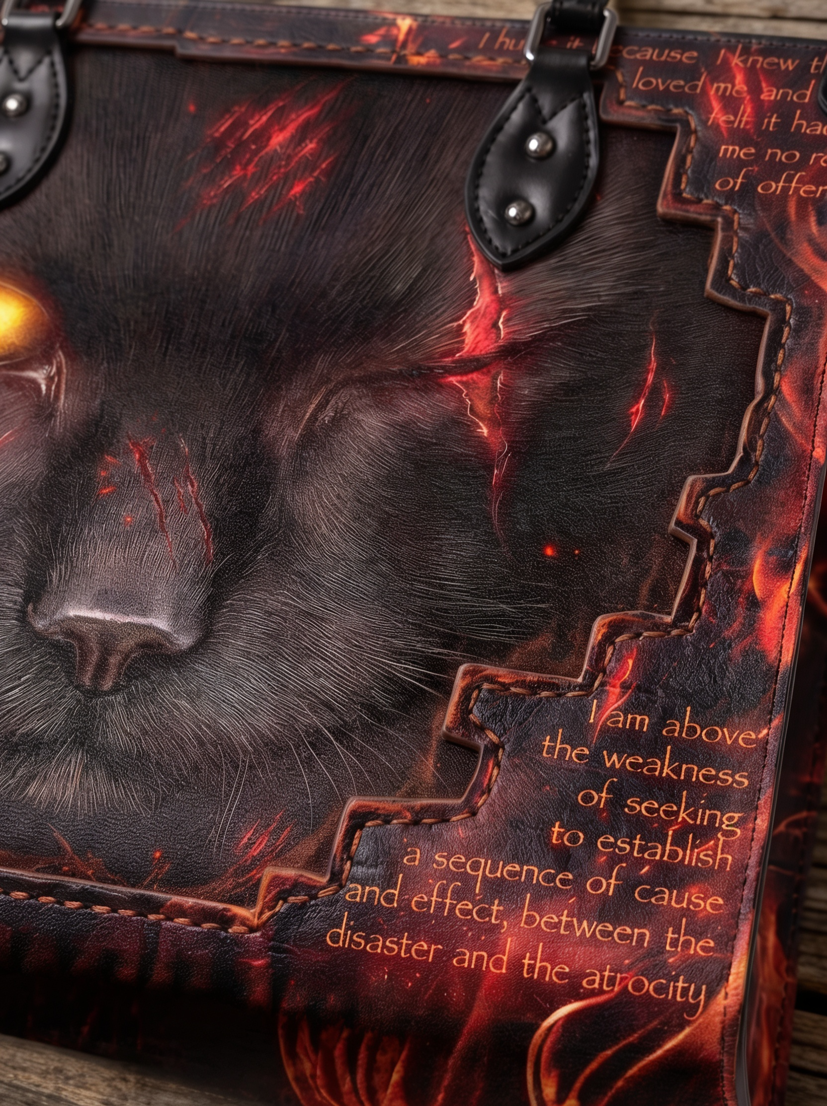 "The Black Cat" Hellfire Red Applique Leather Handbag