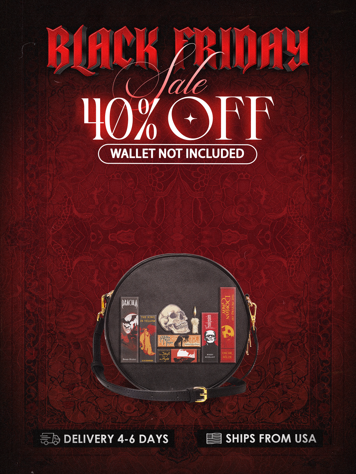 "The Codex of Gothic Tales" Deadlight Black Circle Crossbody Bag Deal