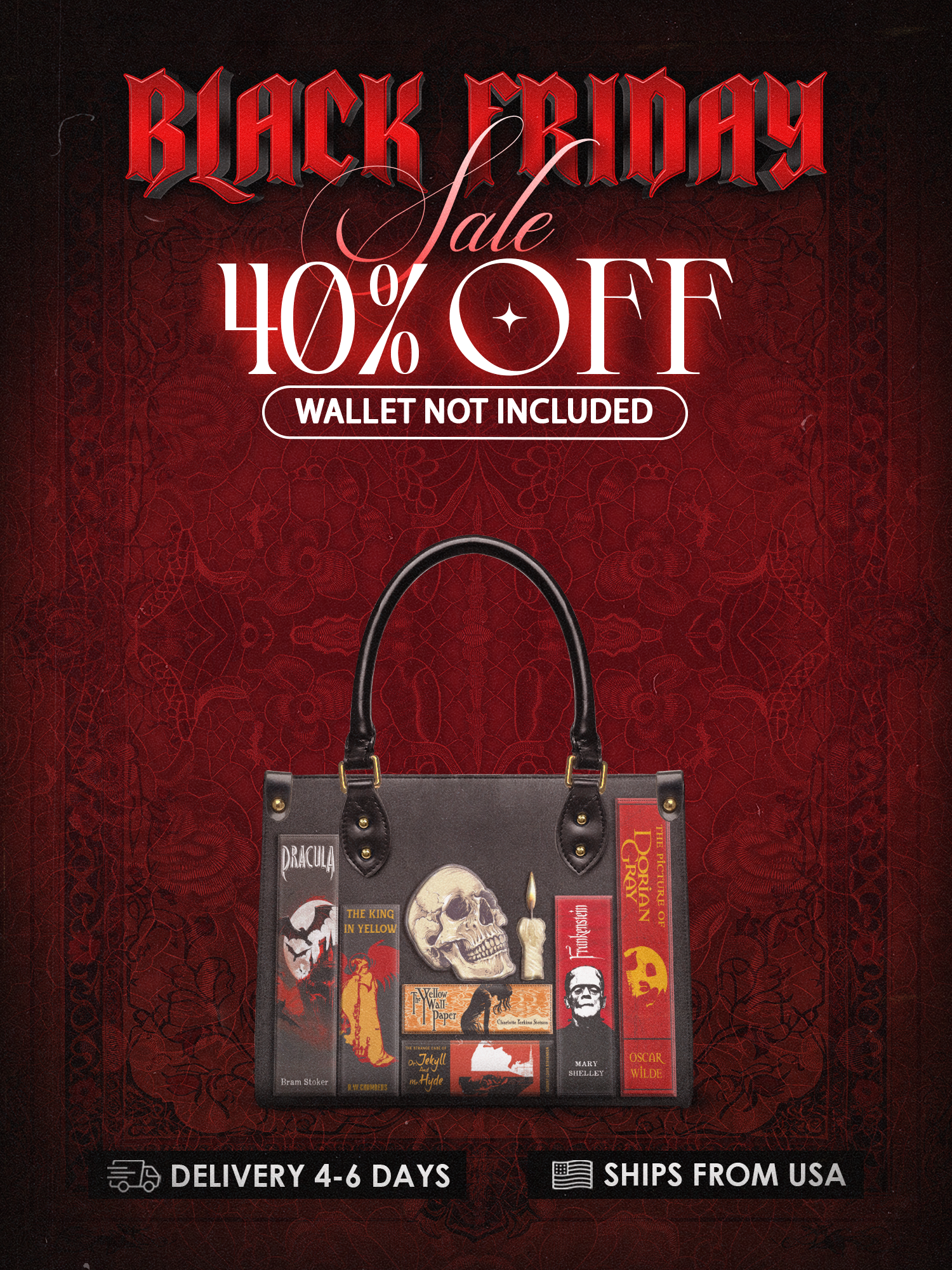 "The Codex of Gothic Tales" Deadlight Black Small Leather Handbag Deal