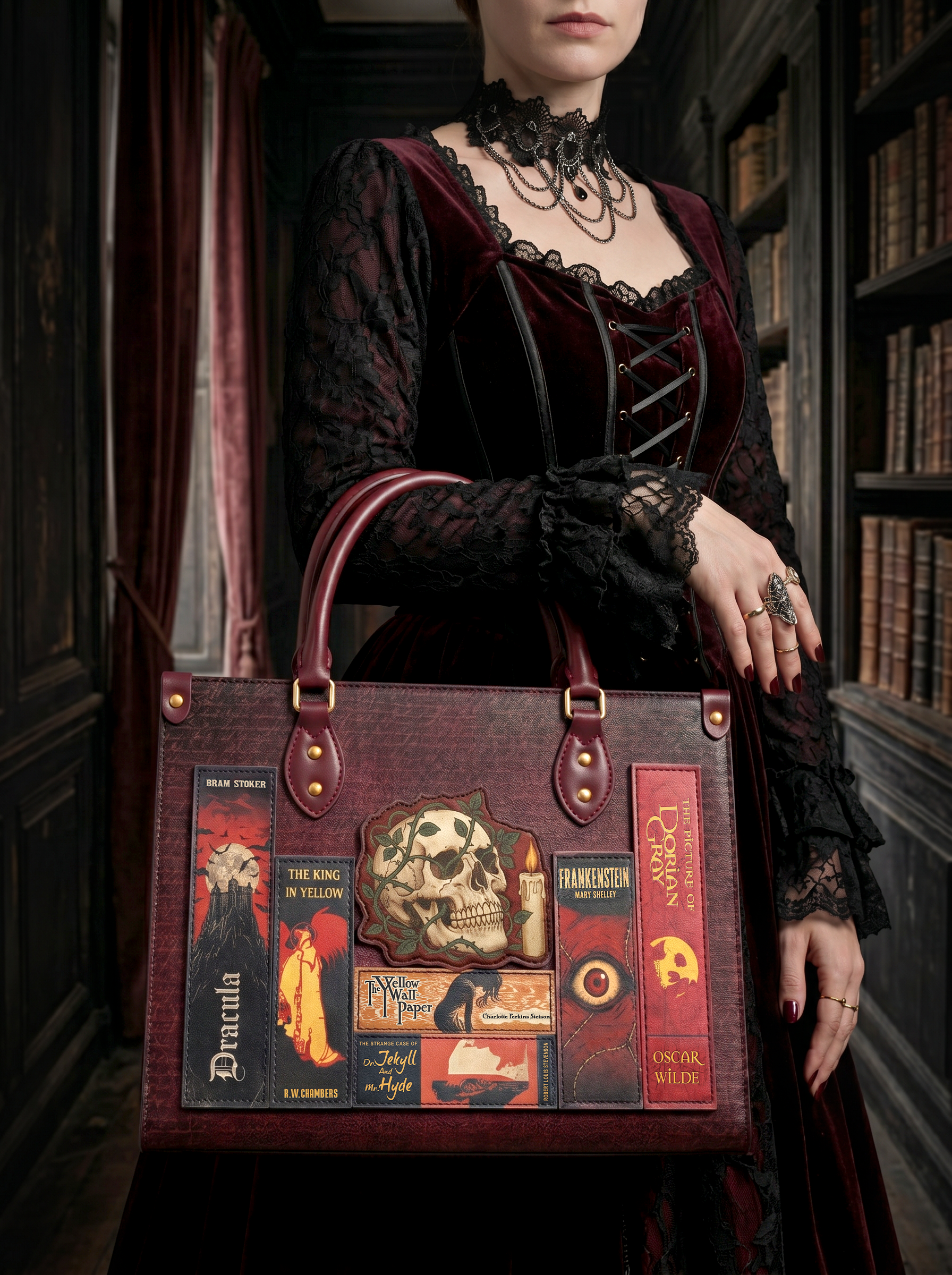 “The Midnight Codex” Applique Leather Handbag