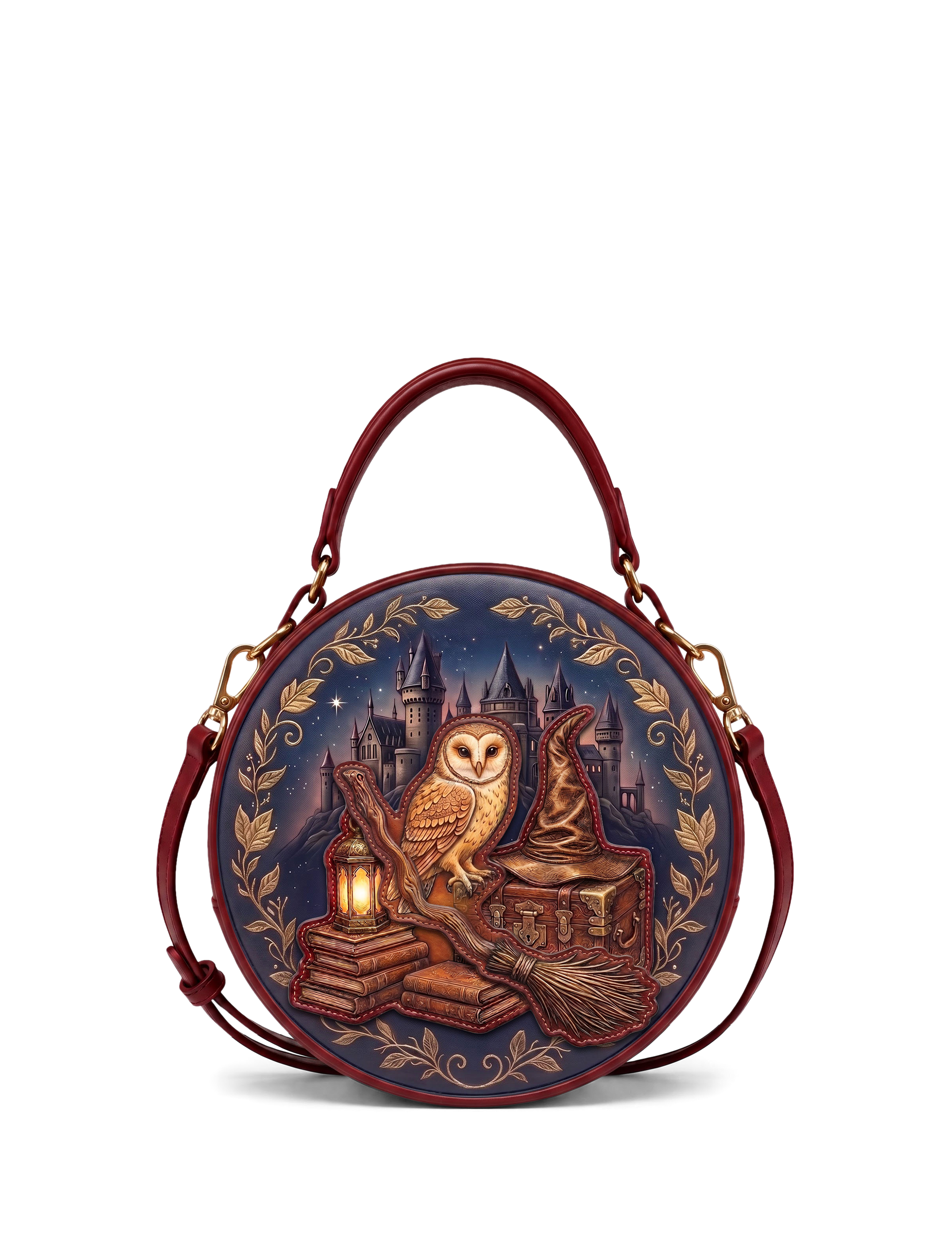 “The Wizard's Owl” Applique Circle Crossbody Bag