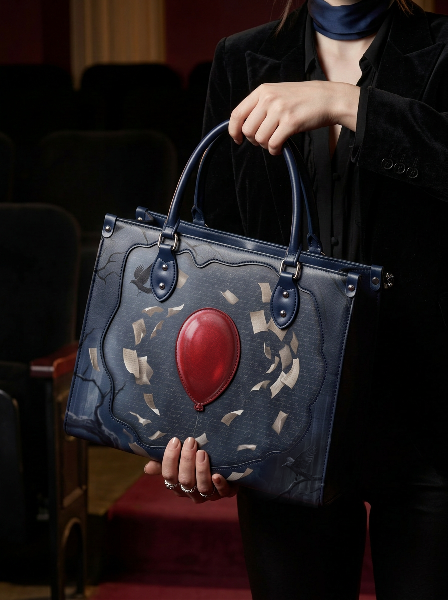 “The Red Balloon” Applique Leather Handbag