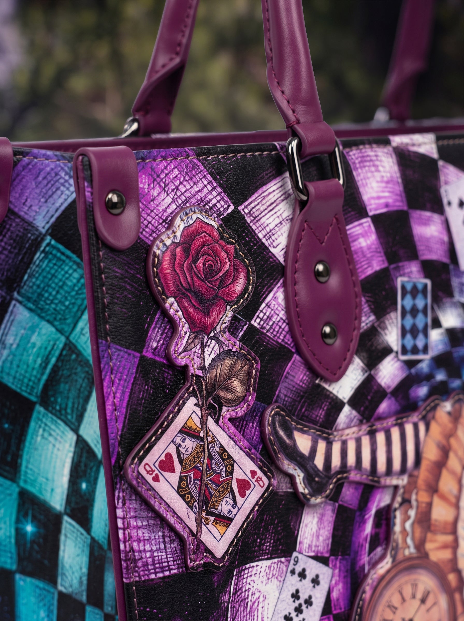 “Through The Looking-Glass” Applique Leather Handbag