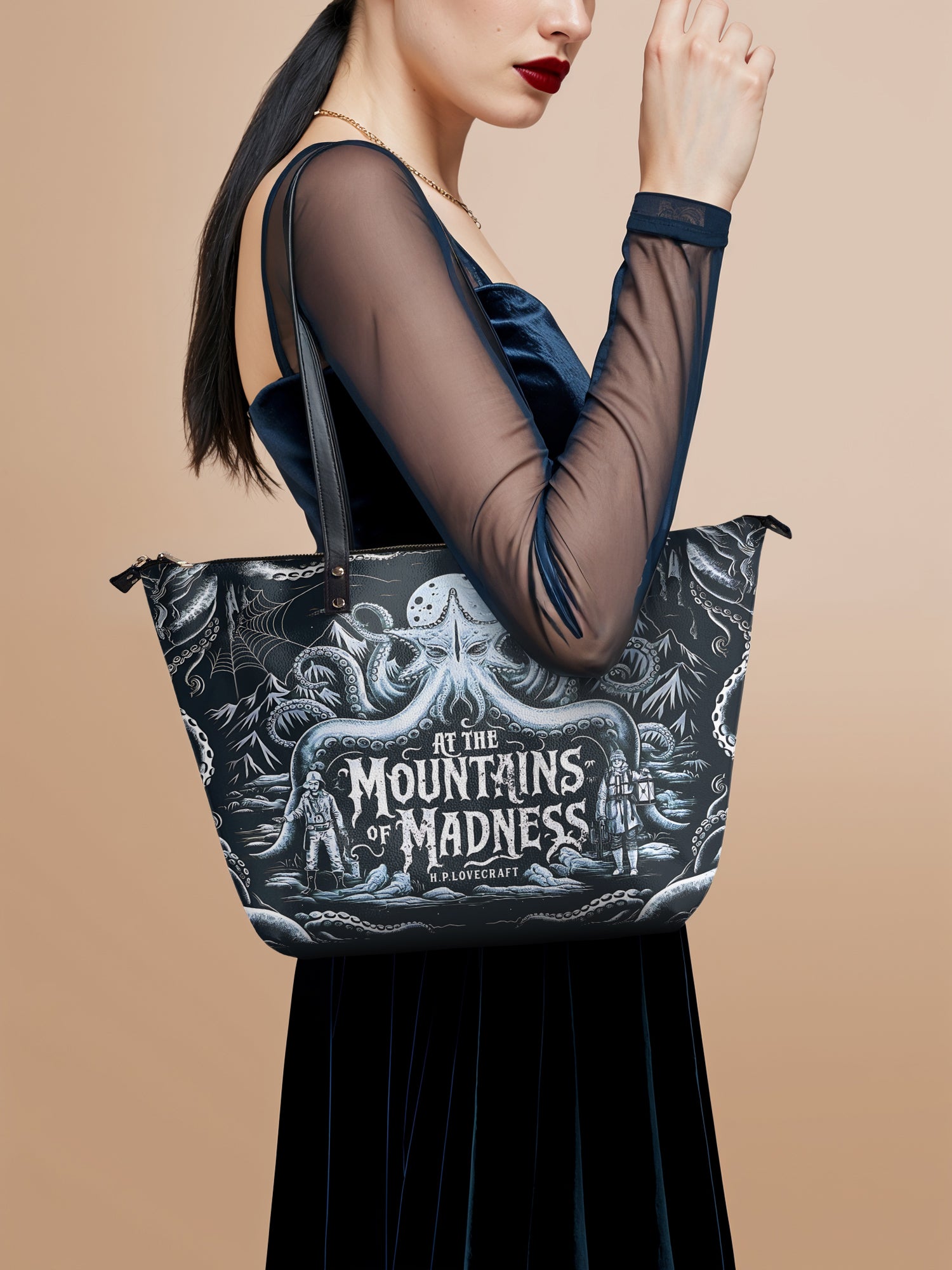 "At The Mountains Of Madness" Leather Tote Bag