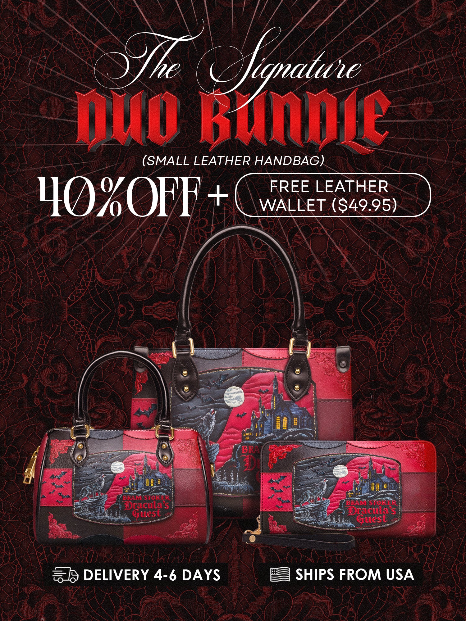 "Dracula's Guest" The Signature Duo Bundle (Small Leather Handbag)