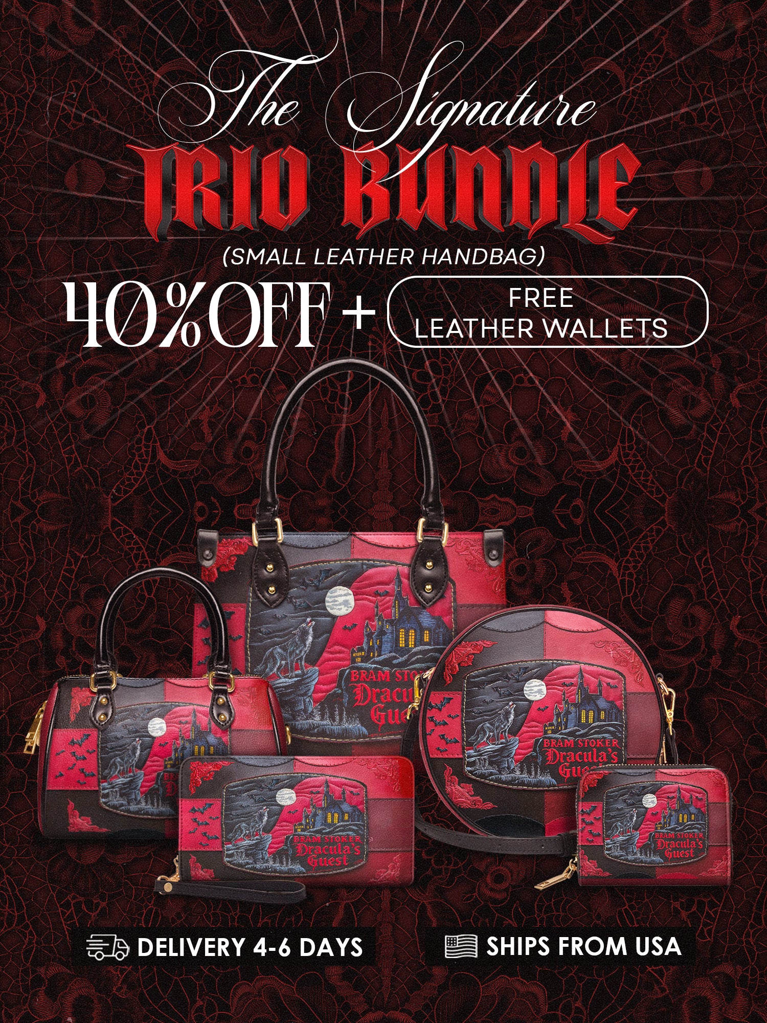 "Dracula's Guest" The Signature Trio Bundle (Small Leather Handbag)