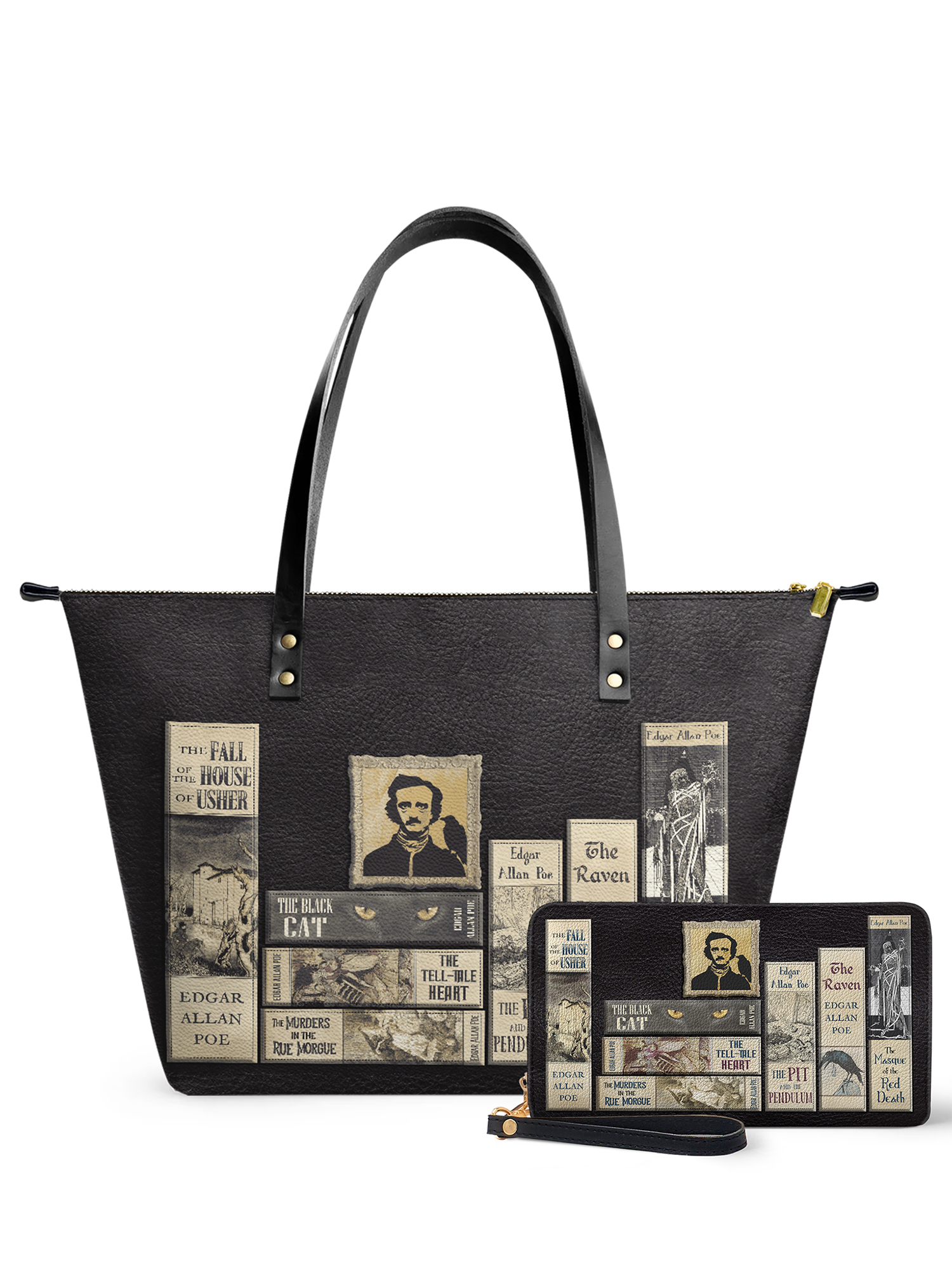 "Poe's Library" Ashen Black Leather Tote Bag Deal