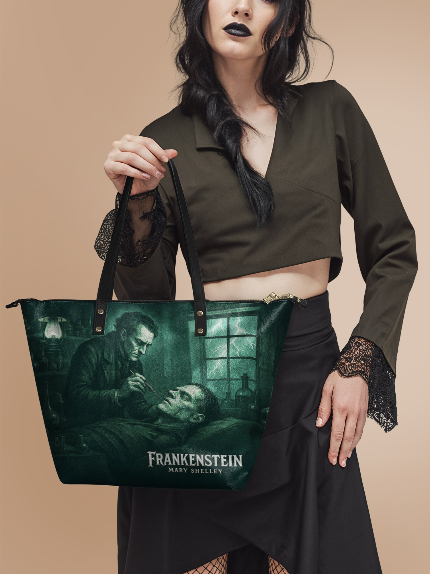 "Frankenstein" Mortuary Moss Leather Tote Bag Deal