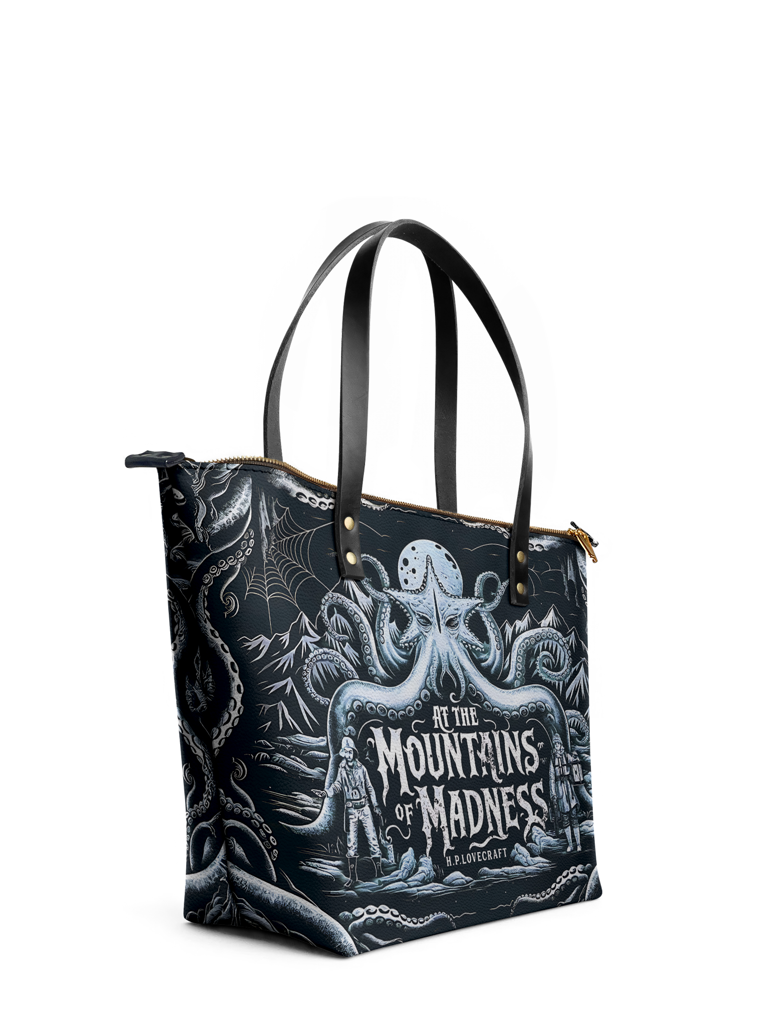 "At The Mountains Of Madness" Leather Tote Bag