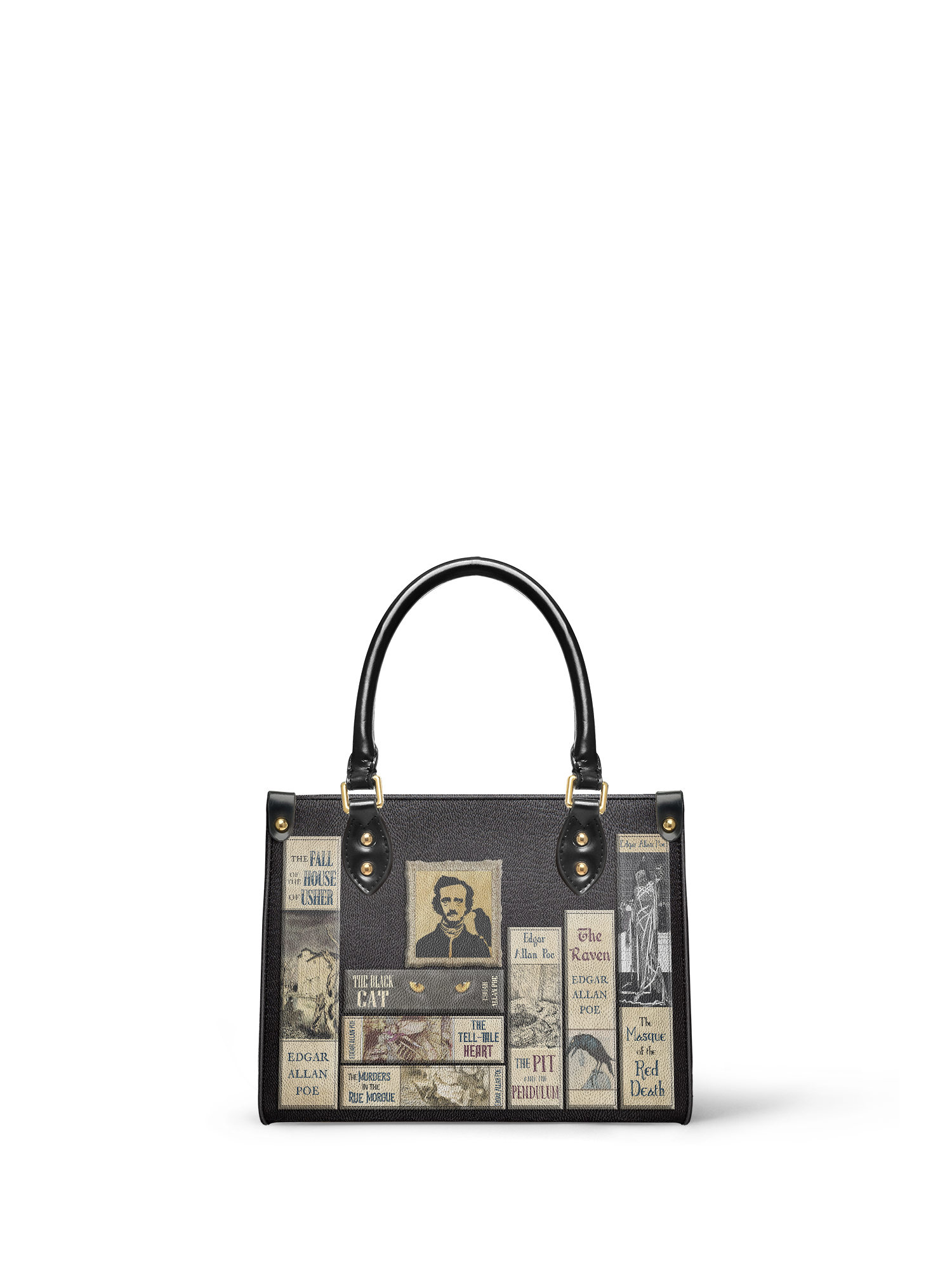 "Poe's Library" Ashen Black Small Leather Handbag