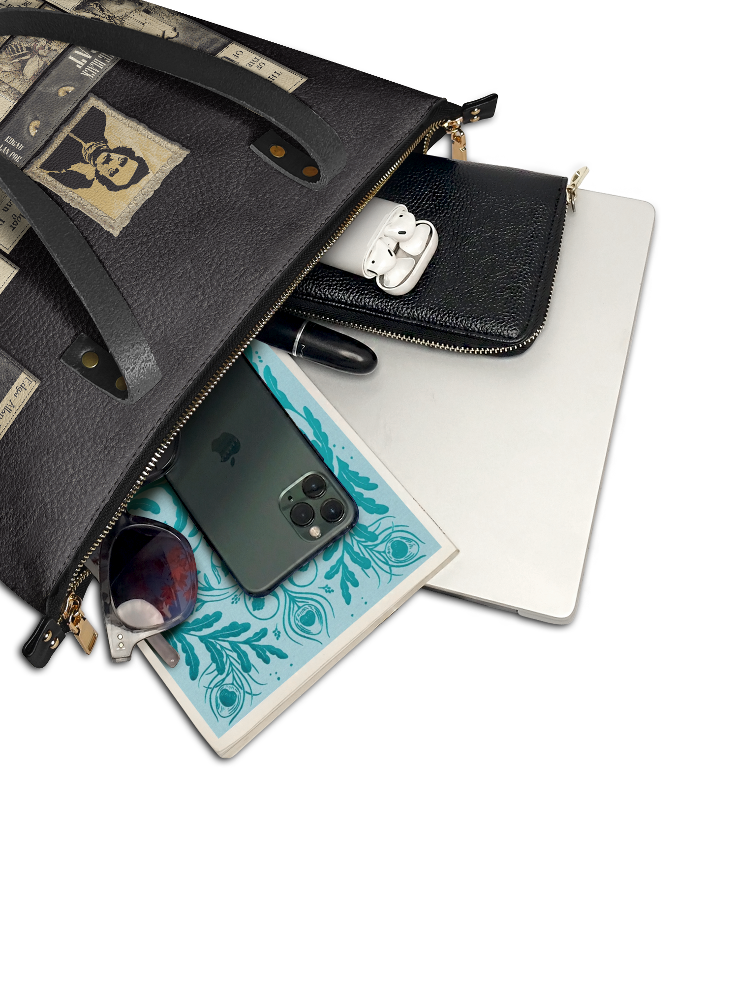 "Poe's Library" Ashen Black Leather Tote Bag Deal
