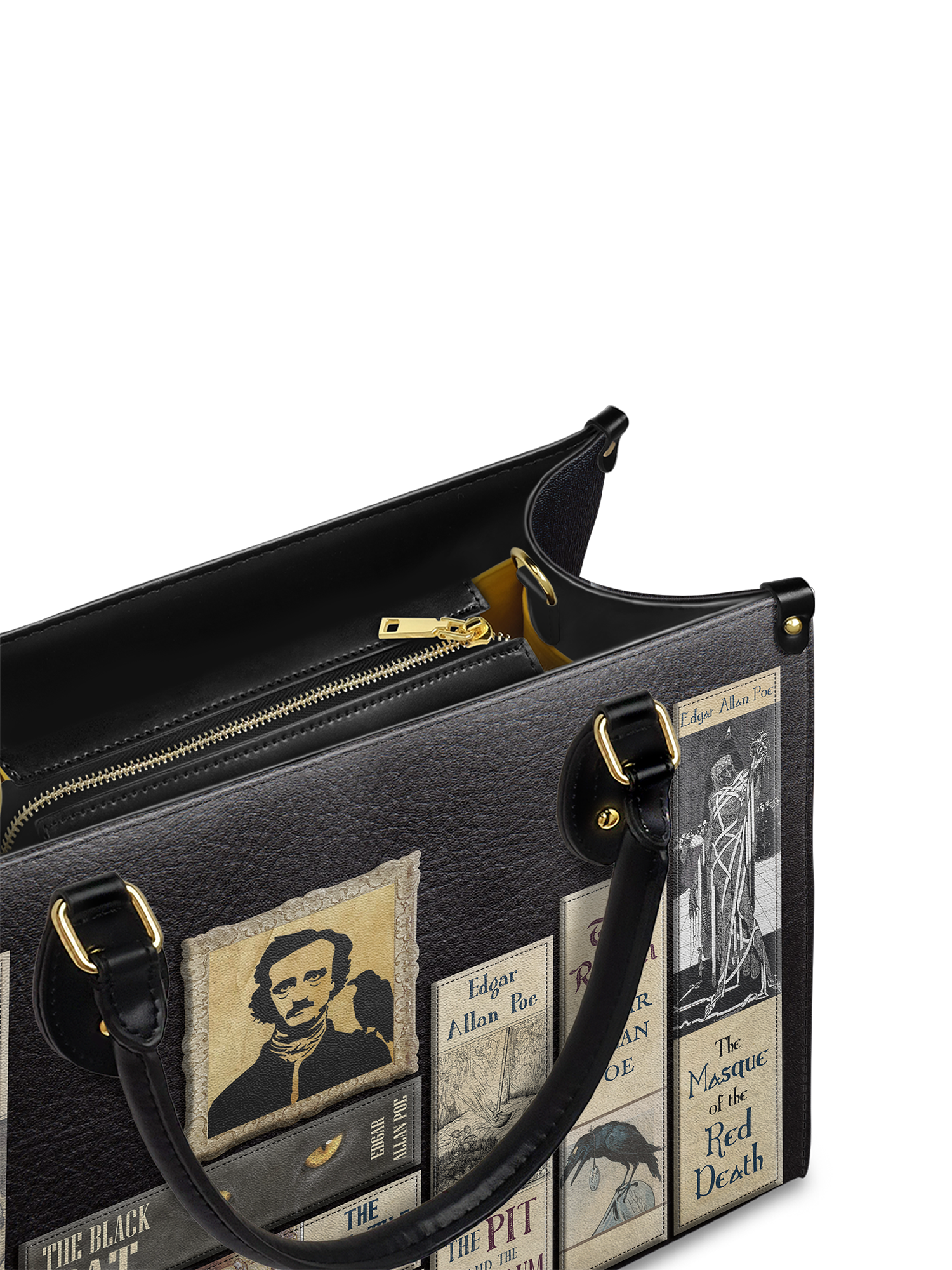 "Poe's Library" Ashen Black Leather Handbag