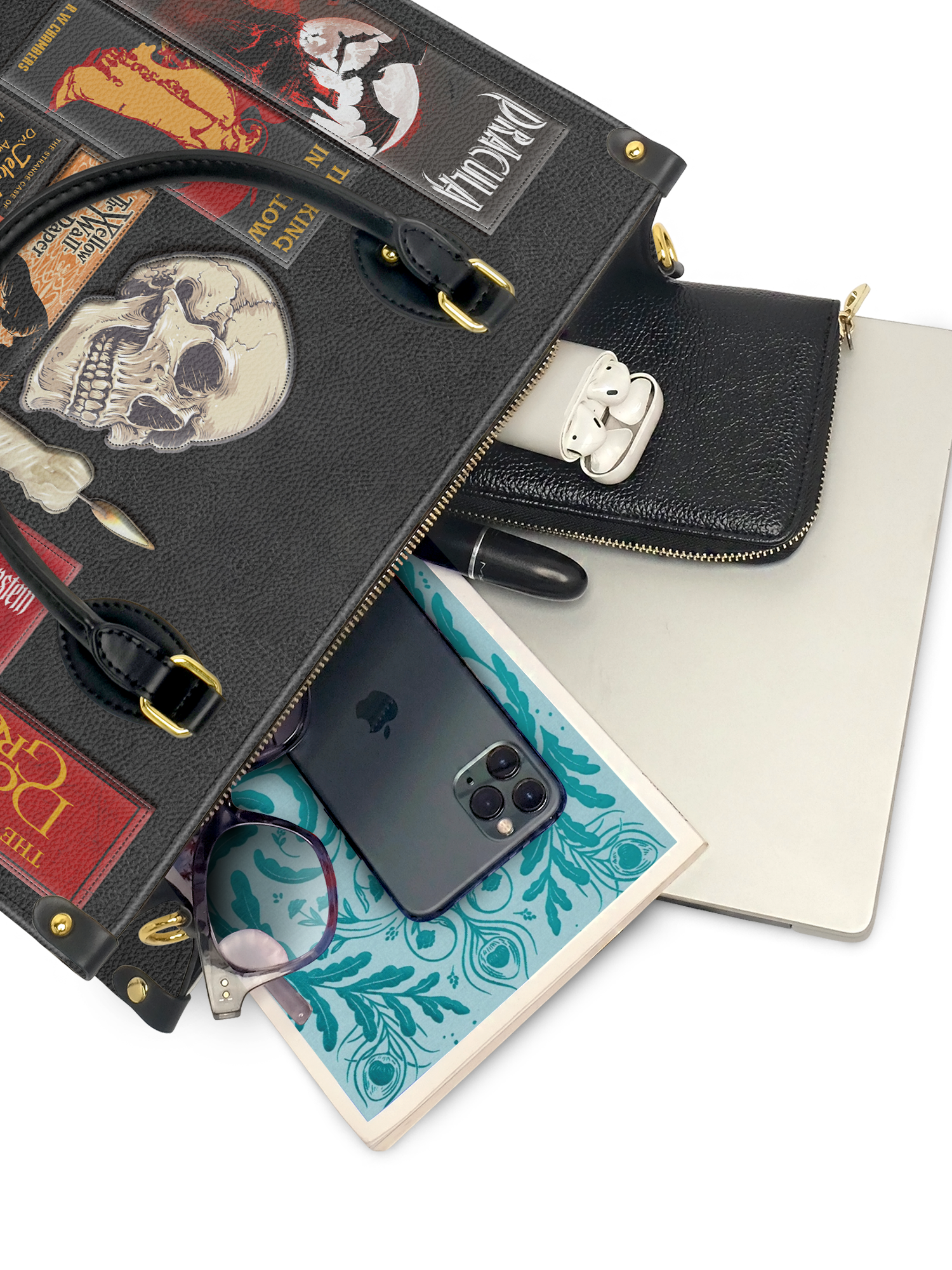 "The Codex of Gothic Tales" Deadlight Black Leather Handbag