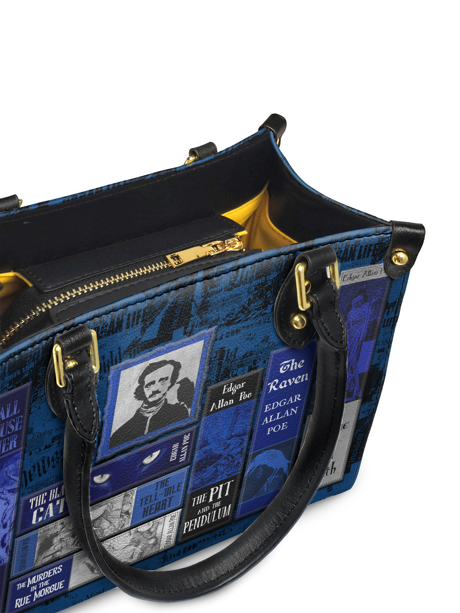 "Poe's Library" Midnight Ink Small Leather Handbag