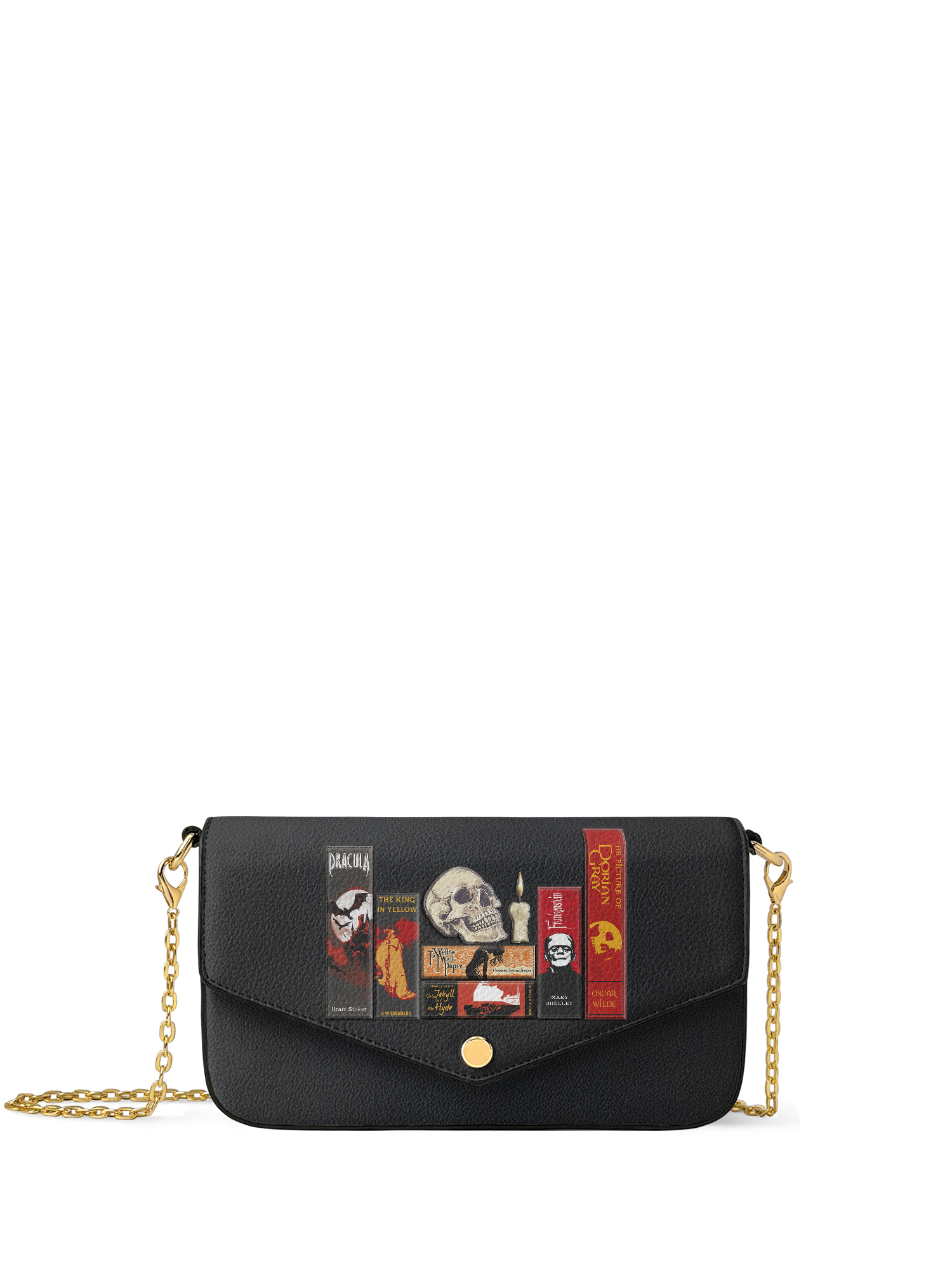 "The Codex of Gothic Tales" Deadlight Black Envelope Chain Crossbody Bag