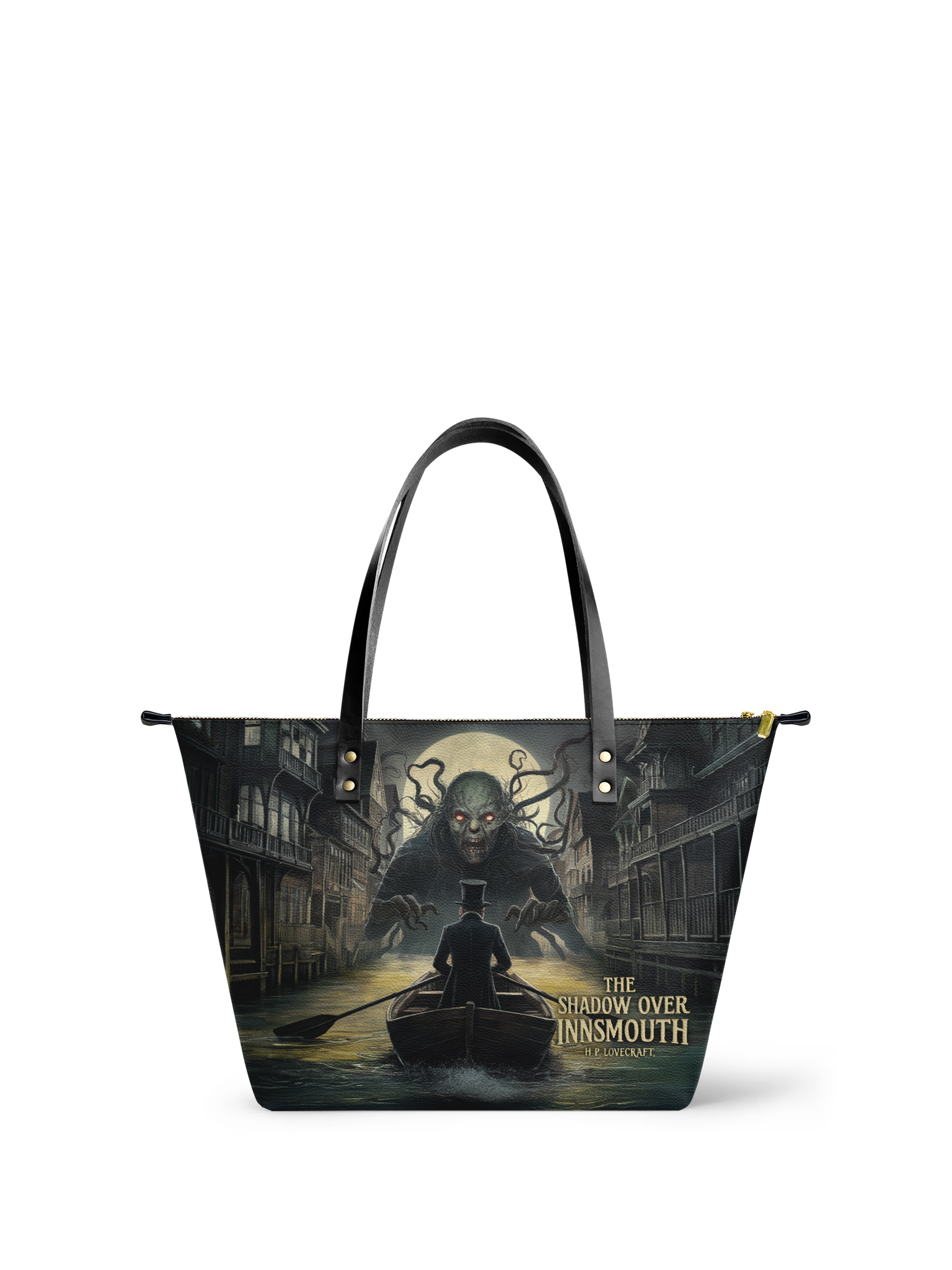"The Shadow Over Innsmouth" Leather Tote Bag