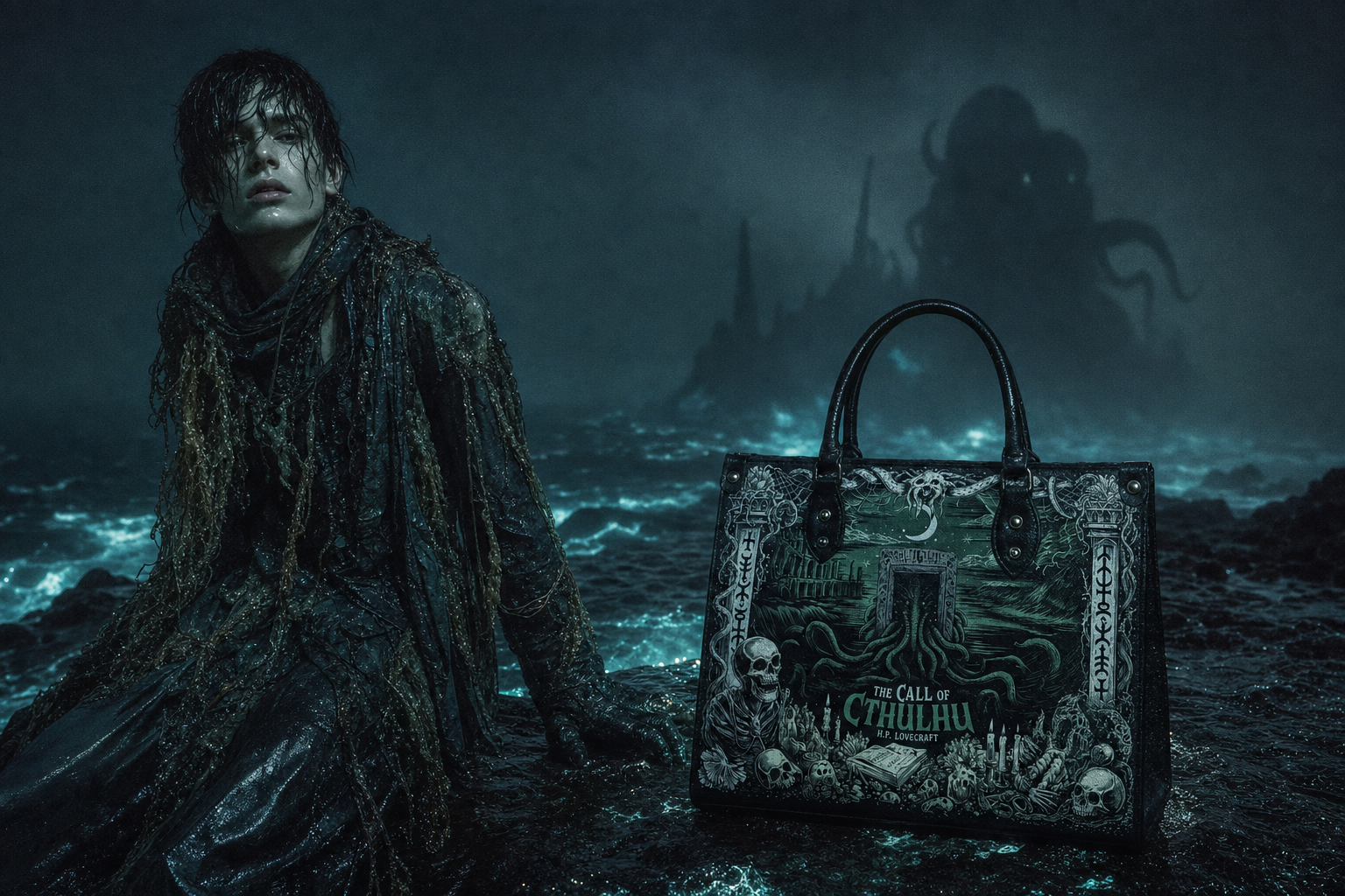 Lovecraft & the Weird — editorial photograph with the Cthulhu handbag