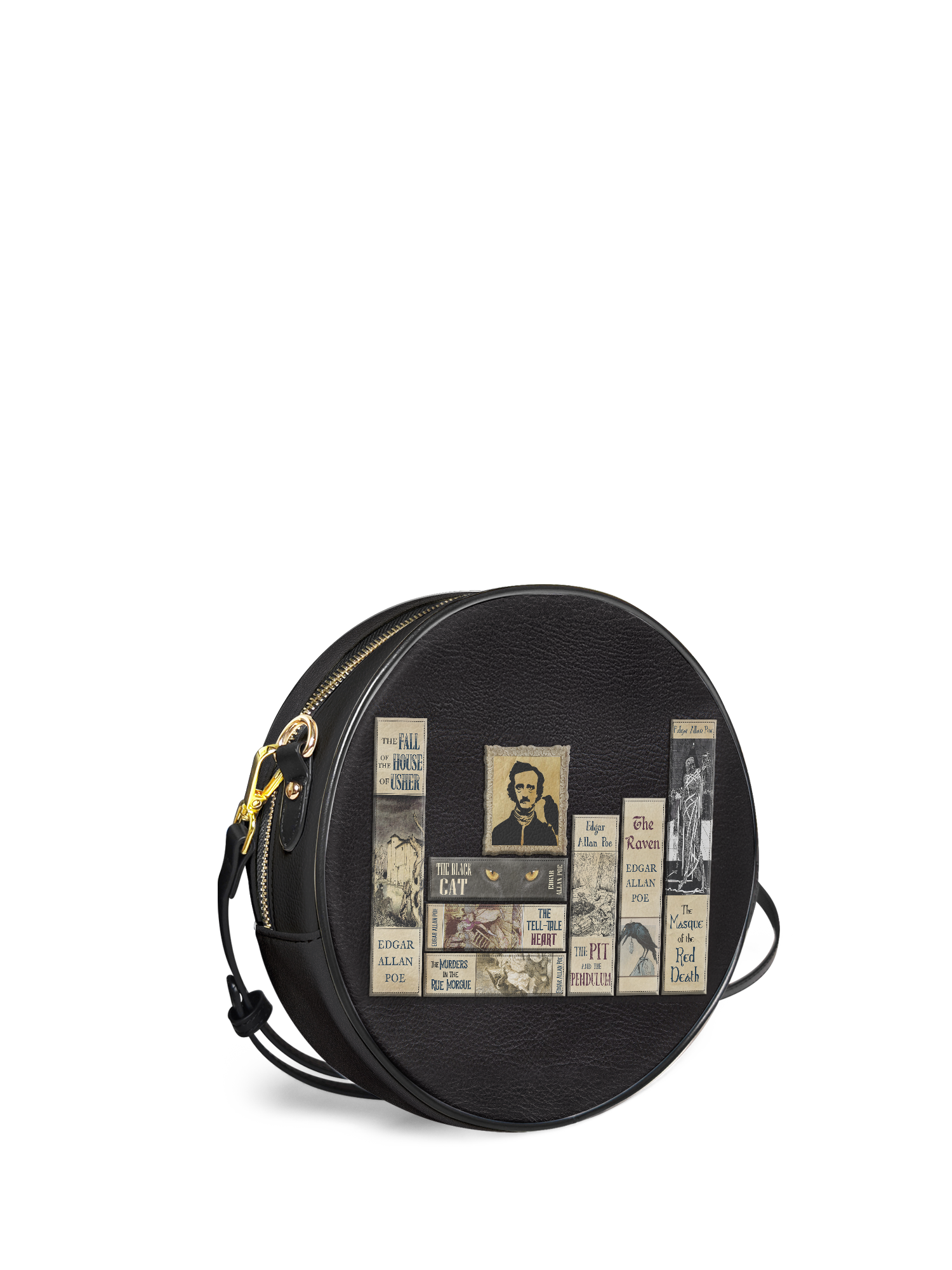 "Poe's Library" Ashen Black Circle Crossbody Bag
