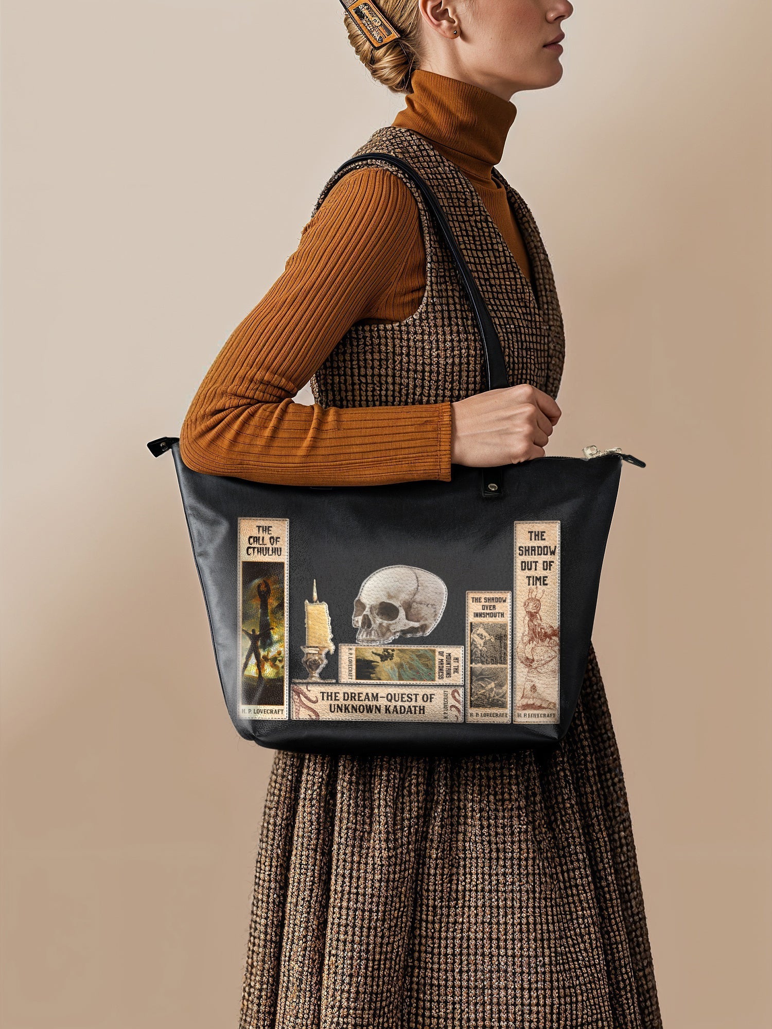 Lovecraftian Black Leather Tote Bag Deal