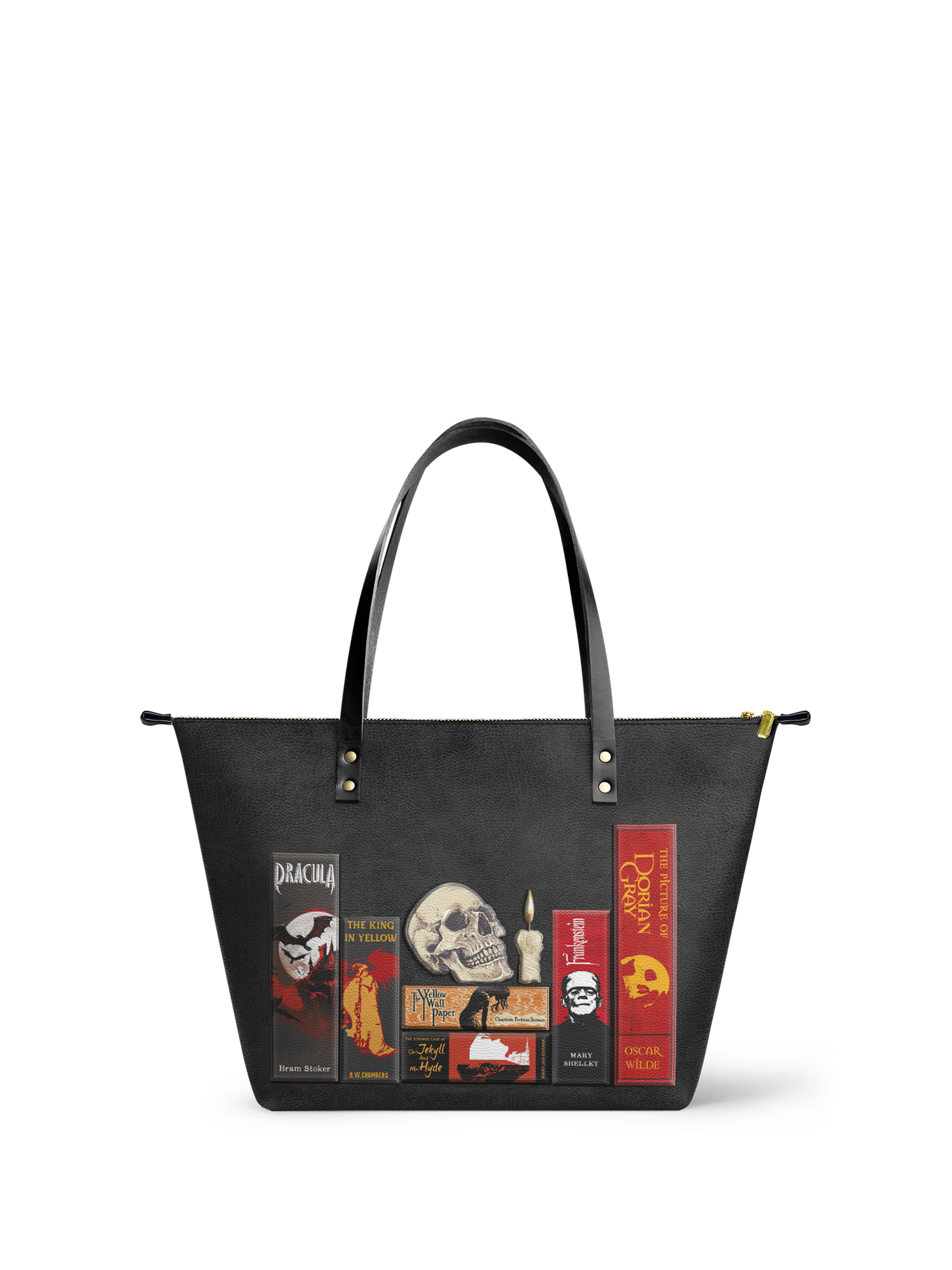 "The Codex of Gothic Tales" Deadlight Black Leather Tote Bag