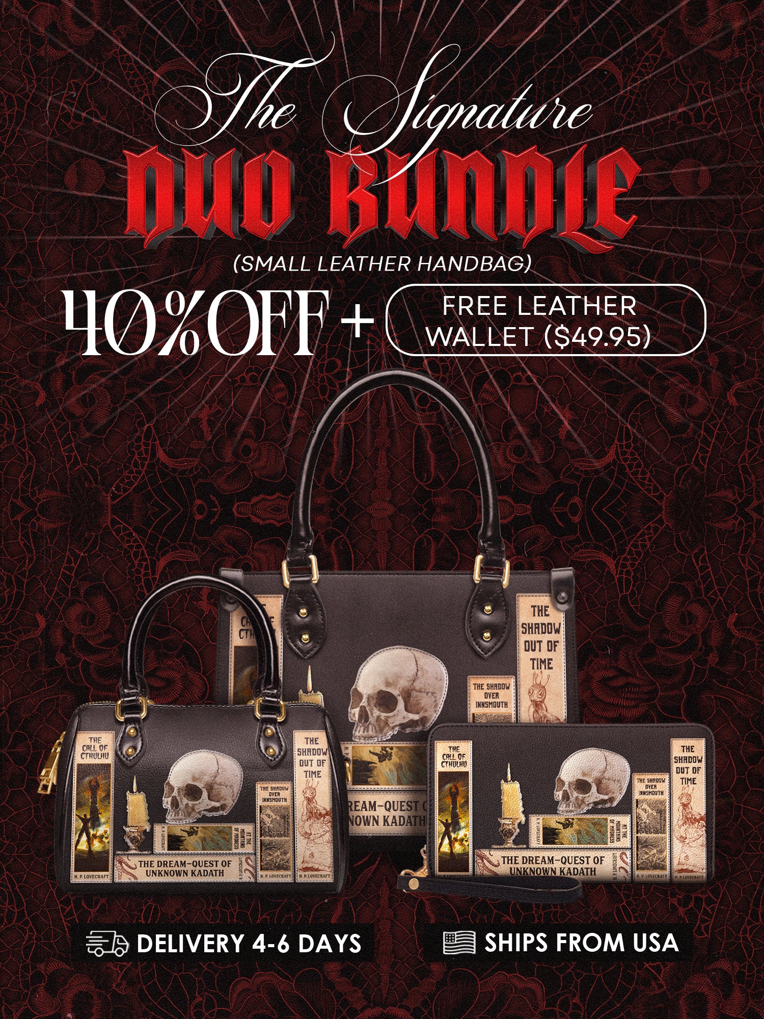 Lovecraftian Black The Signature Duo Bundle (Small Leather Handbag)