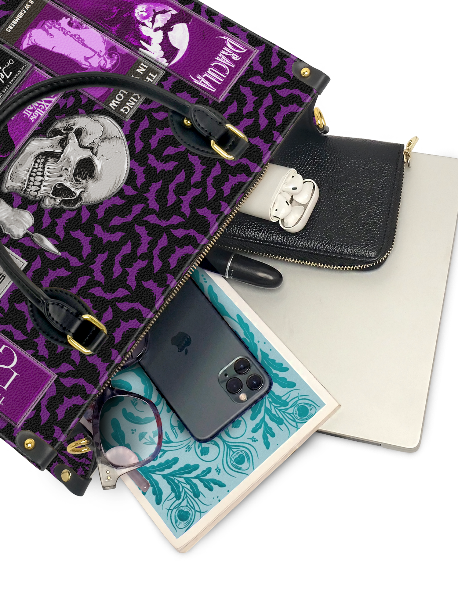 "The Codex of Gothic Tales" Violet Echo Leather Handbag