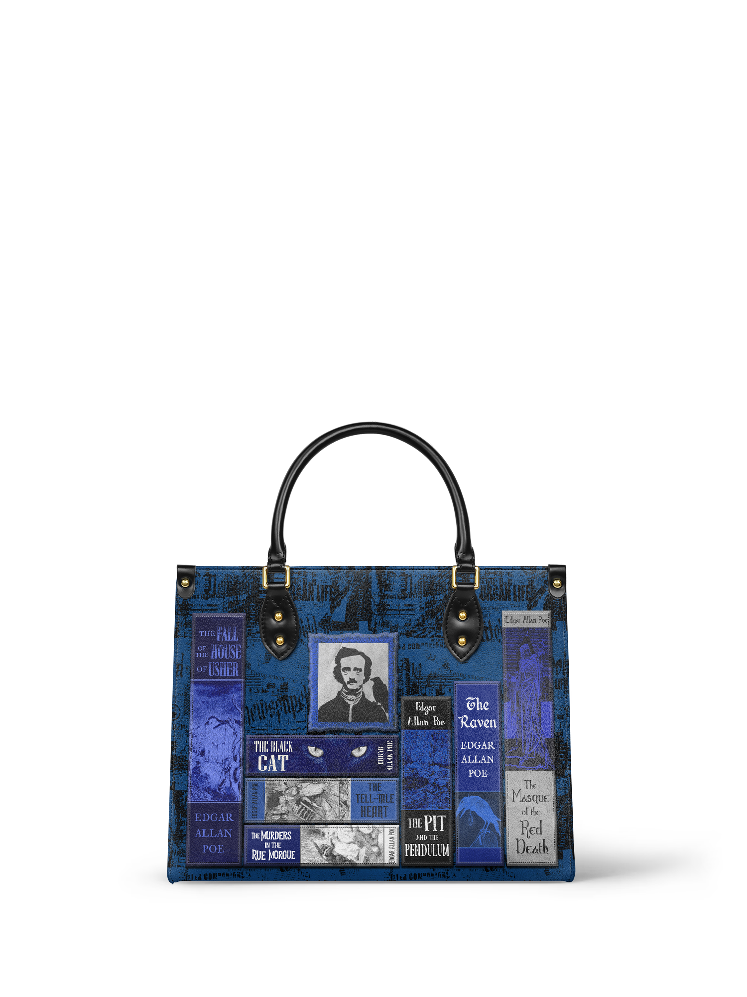 "Poe's Library" Midnight Ink Leather Handbag
