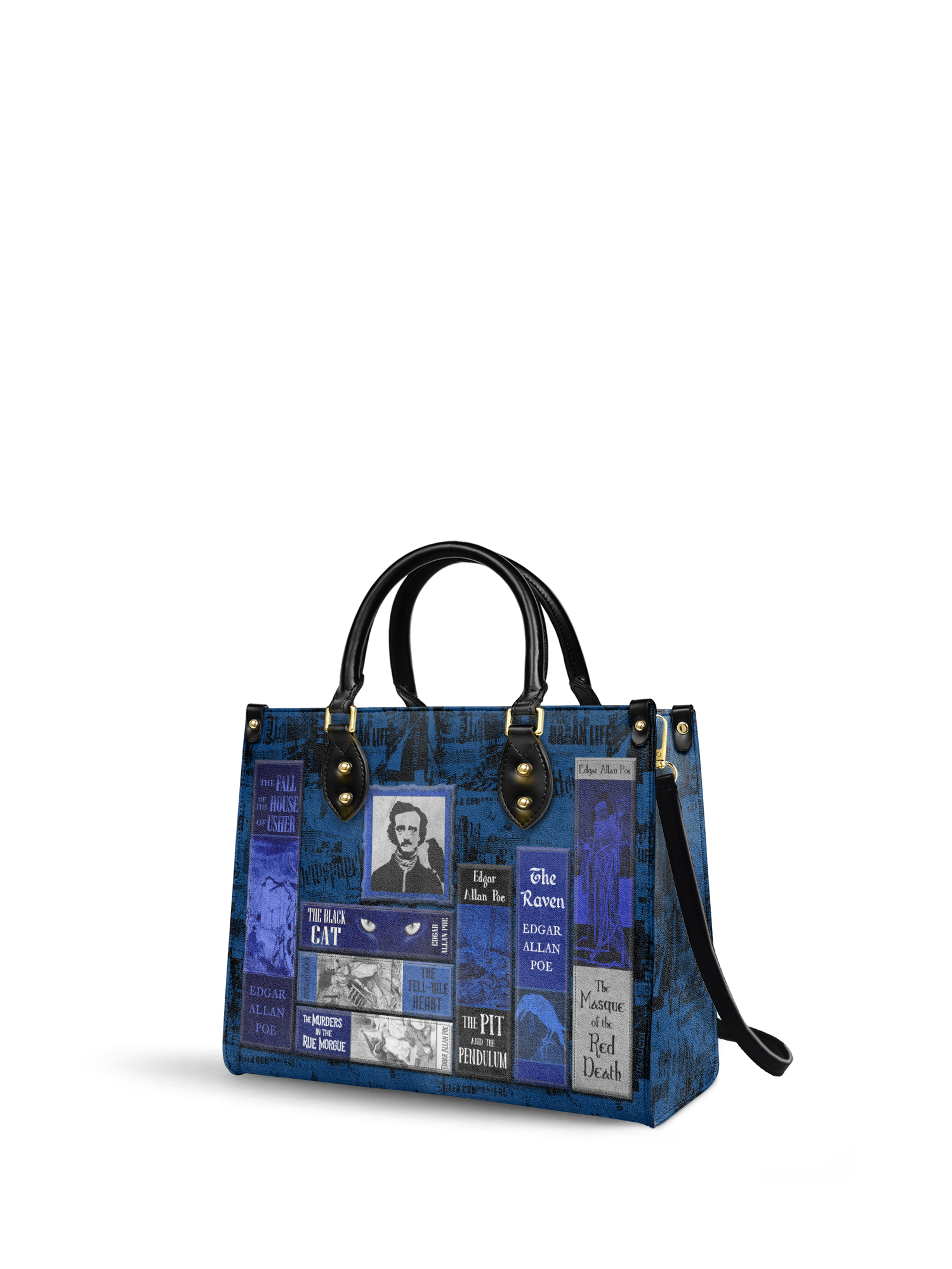 "Poe's Library" Midnight Ink Leather Handbag