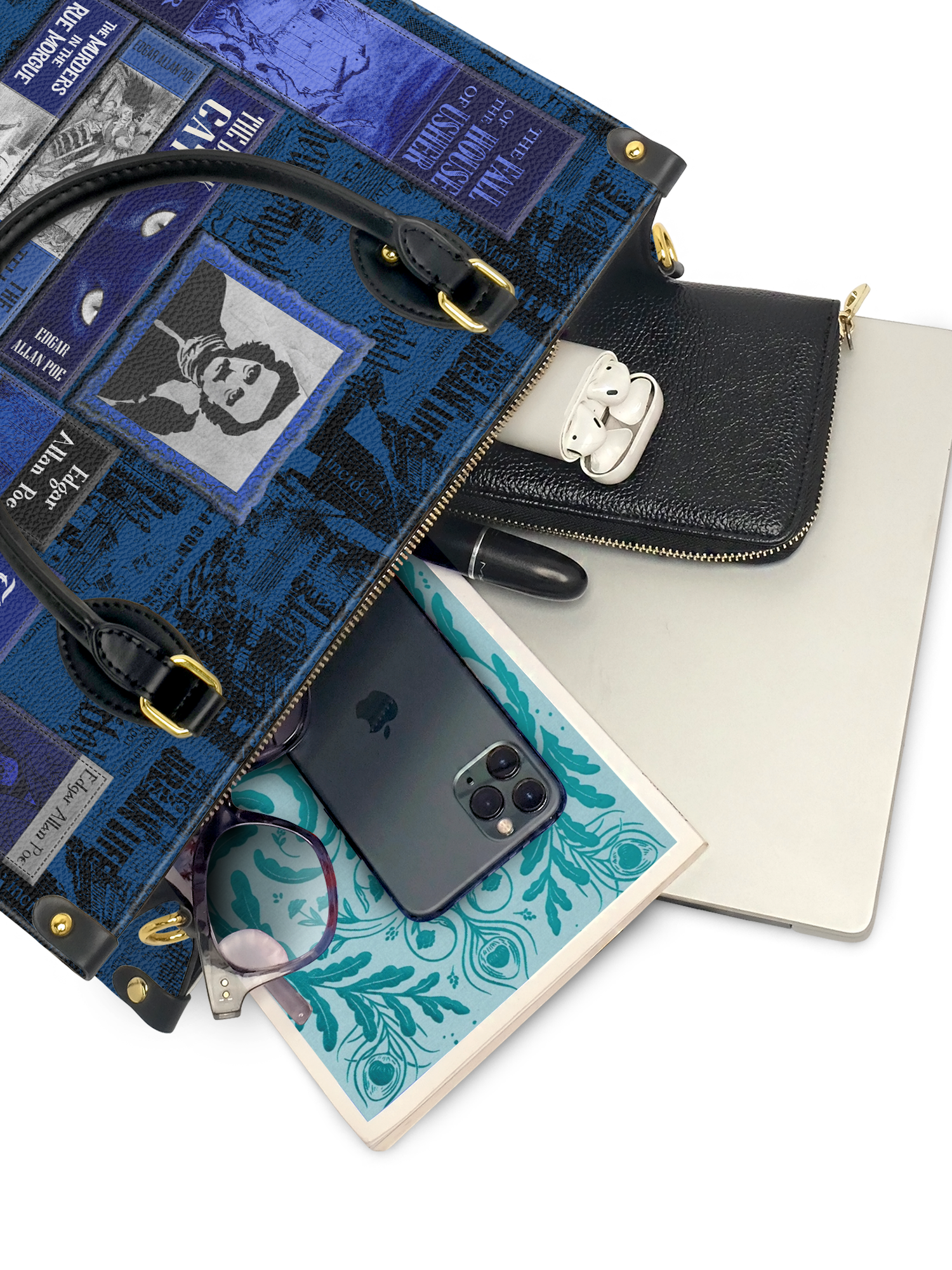 "Poe's Library" Midnight Ink Leather Handbag